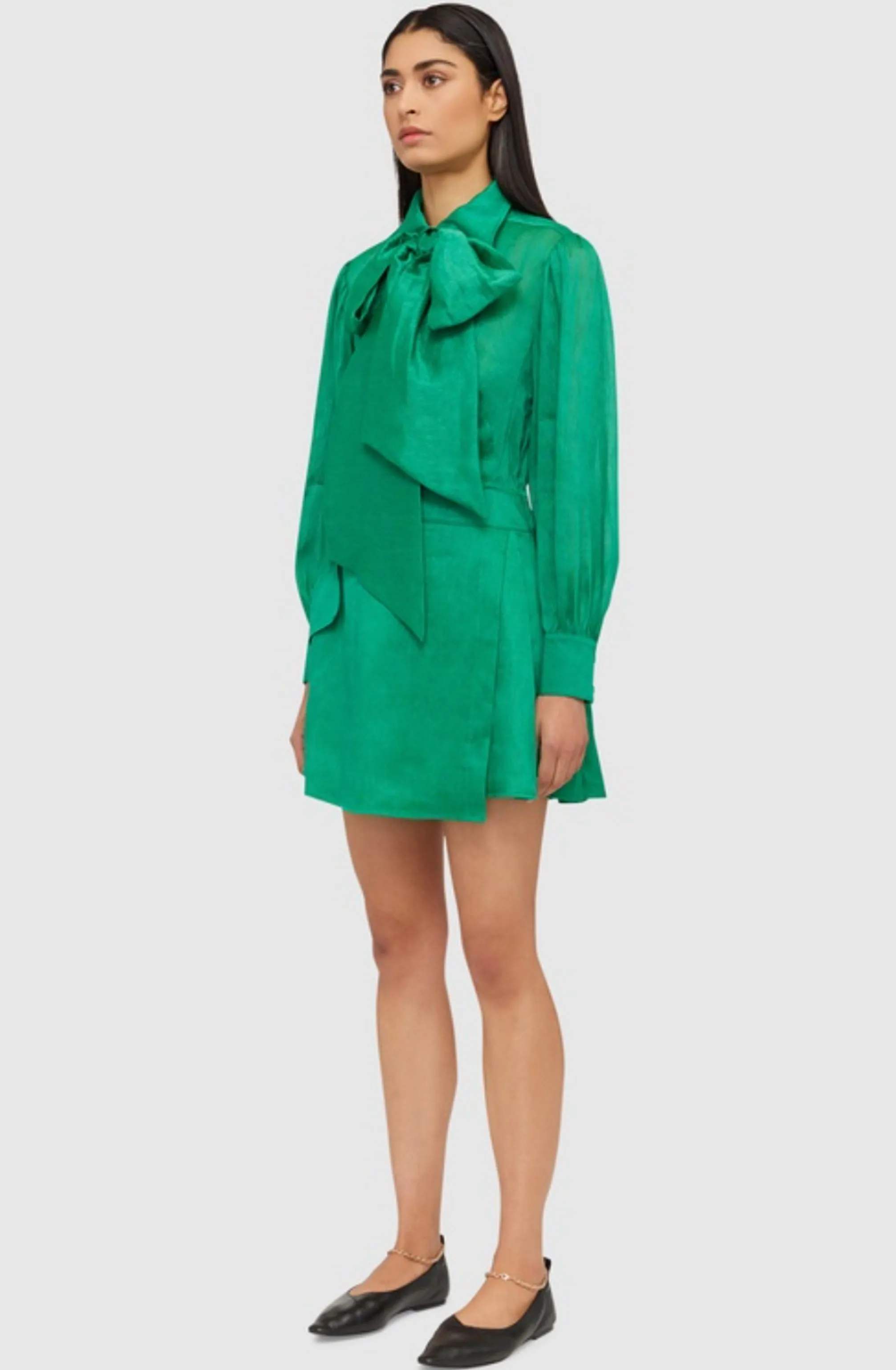 FINAL SALE: Viridian Silk Linen Tie Dress by Leo Lin