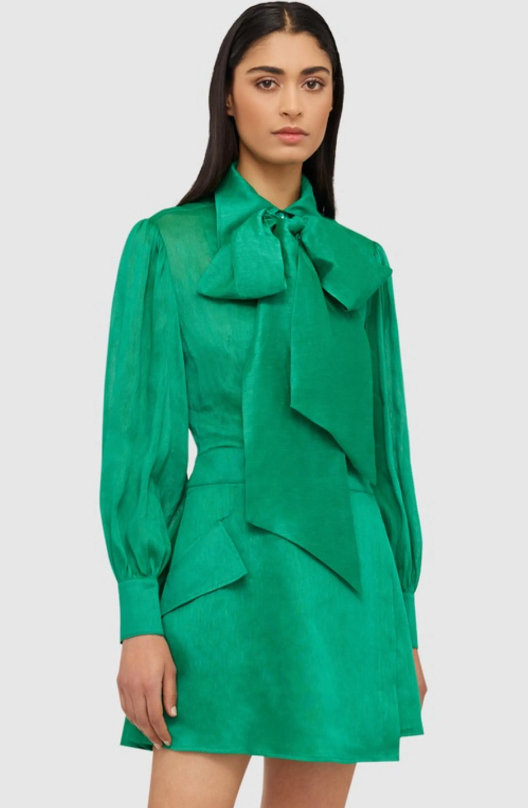 FINAL SALE: Viridian Silk Linen Tie Dress by Leo Lin