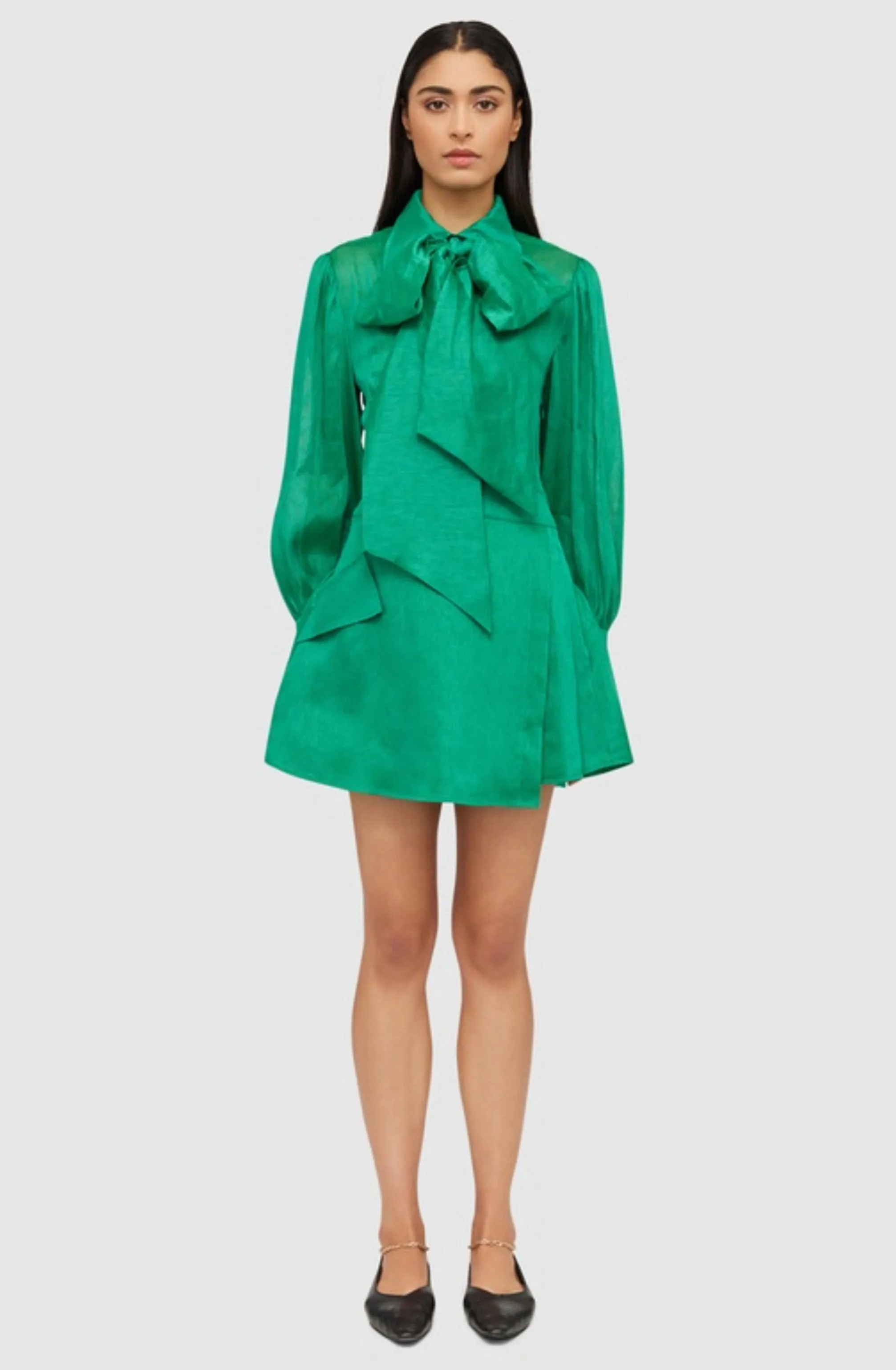 FINAL SALE: Viridian Silk Linen Tie Dress by Leo Lin