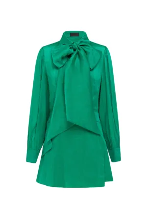 FINAL SALE: Viridian Silk Linen Tie Dress by Leo Lin