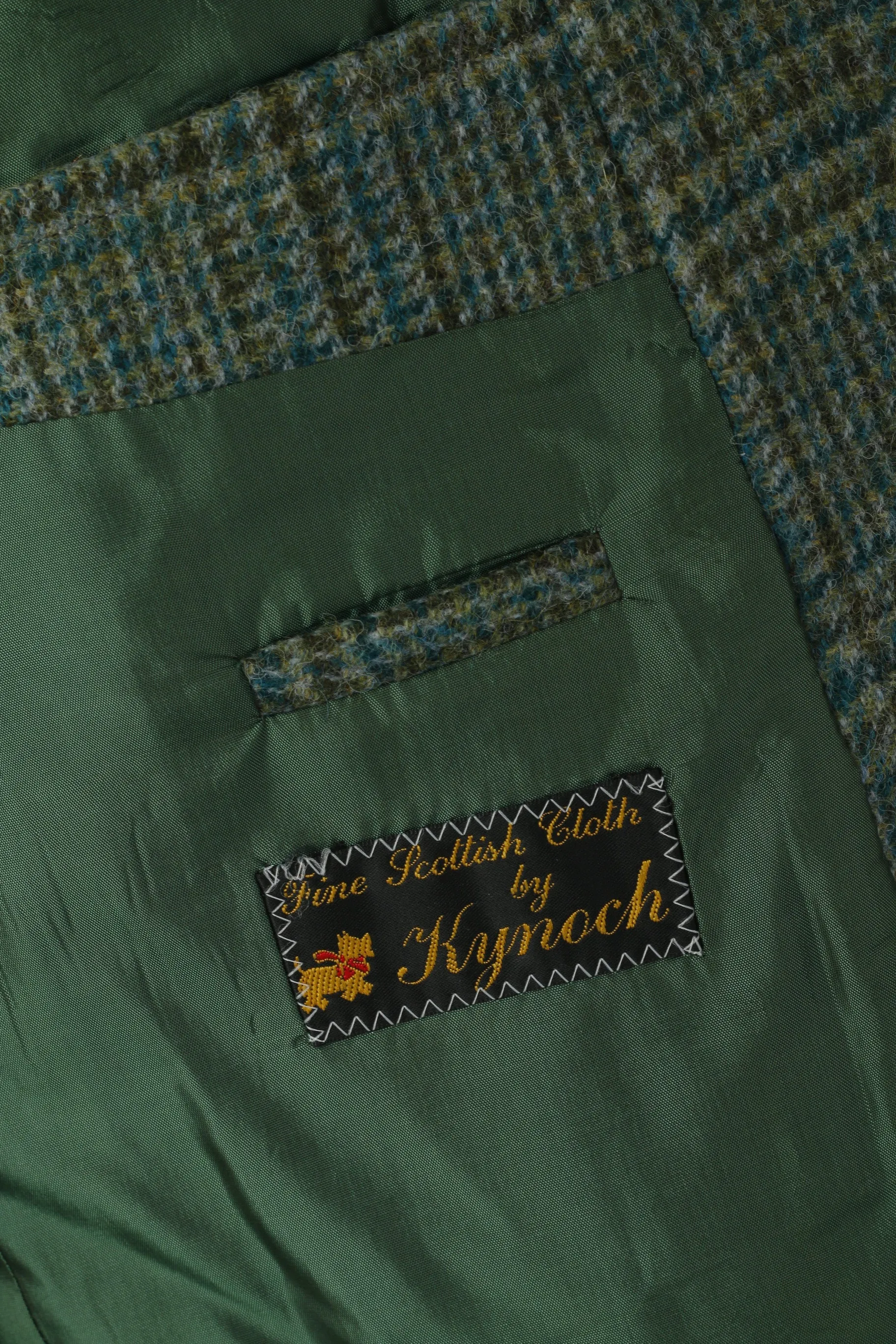 Fine Scottish Cloth By Kynoch Men 40 50 Blazer Green Wool Check Vintage 2/3 Sleeve Jacket