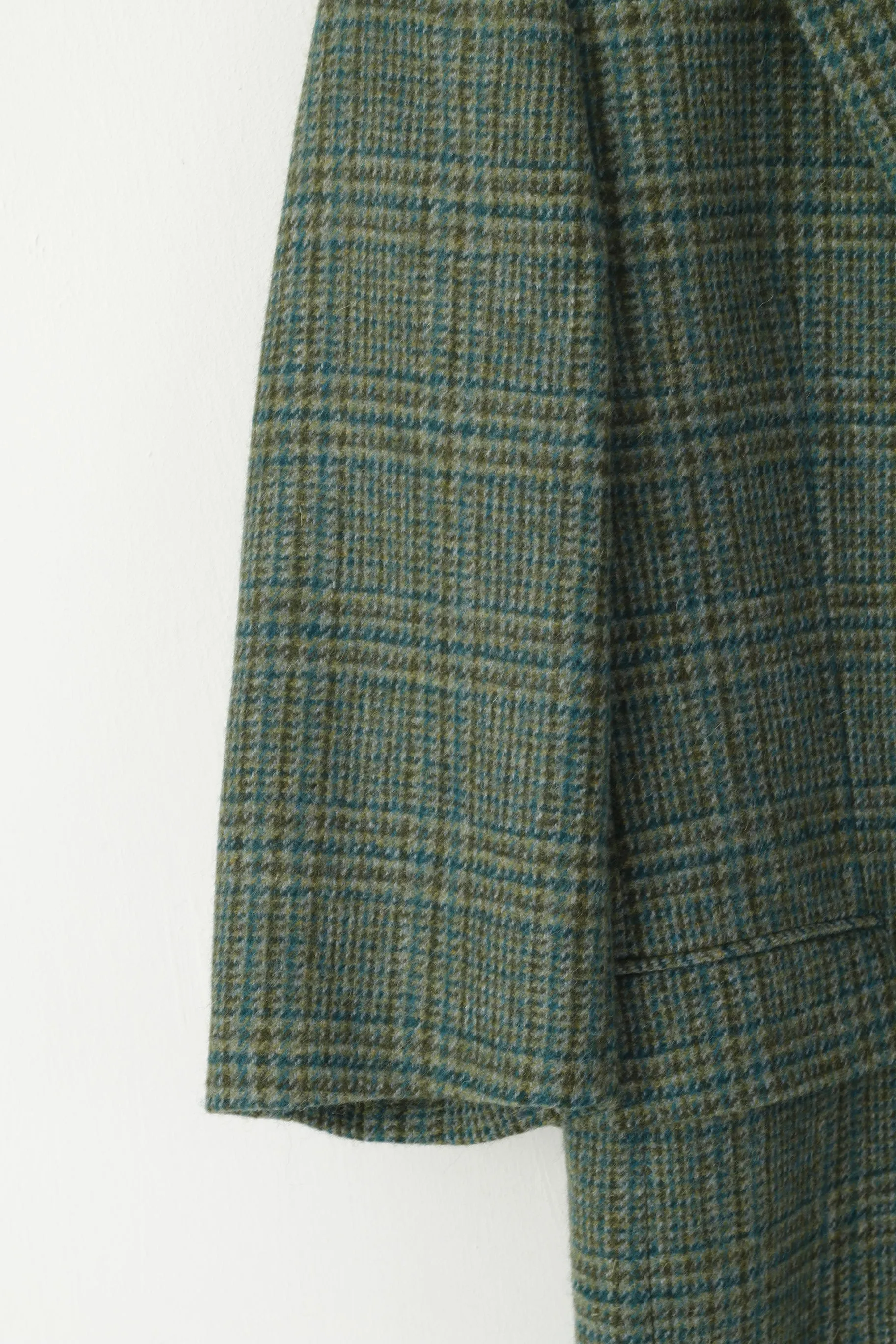 Fine Scottish Cloth By Kynoch Men 40 50 Blazer Green Wool Check Vintage 2/3 Sleeve Jacket