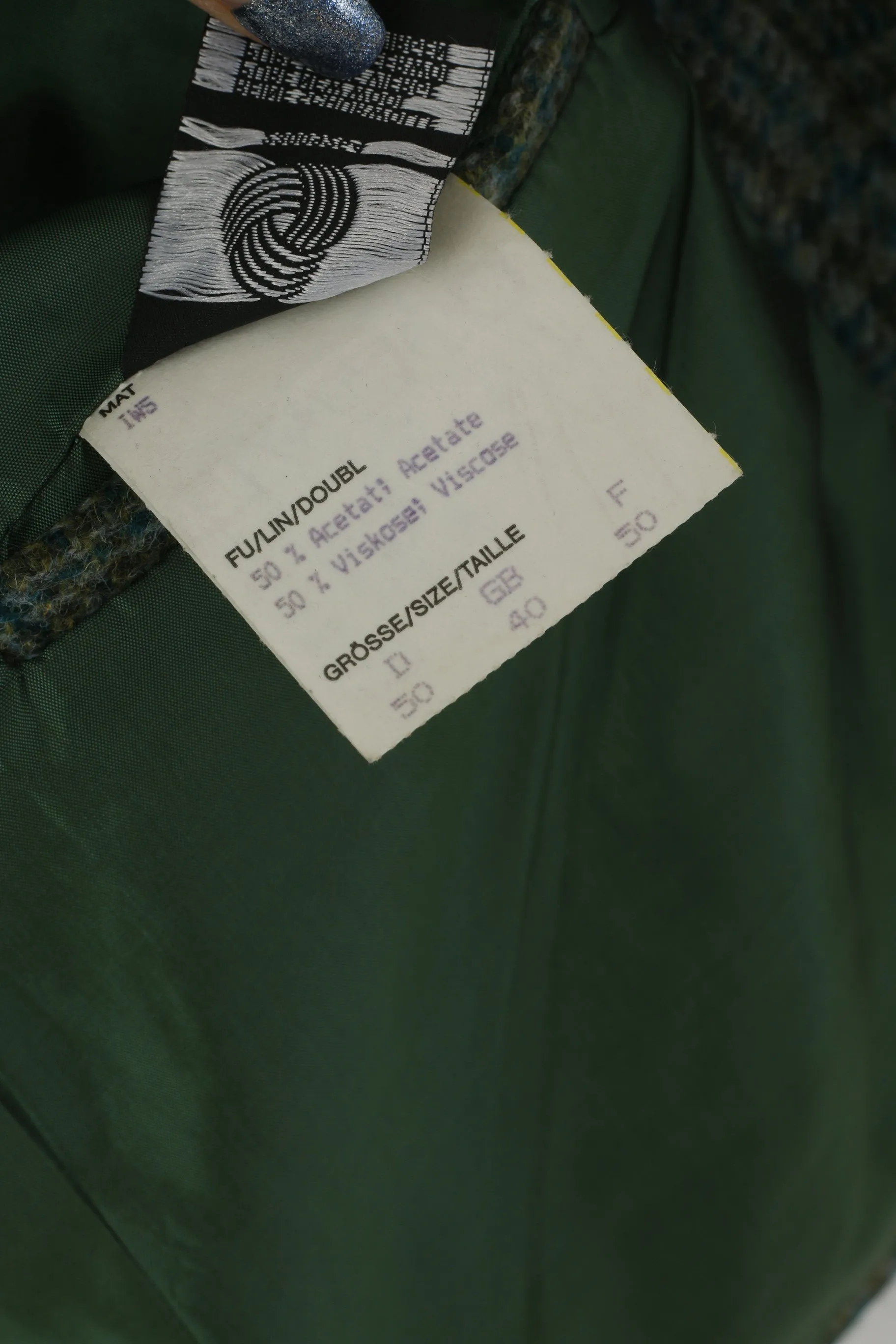 Fine Scottish Cloth By Kynoch Men 40 50 Blazer Green Wool Check Vintage 2/3 Sleeve Jacket