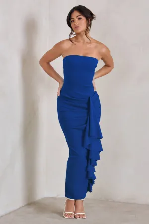 Fleur | Royal Blue Bandeau Ruffle Maxi Dress Club L London