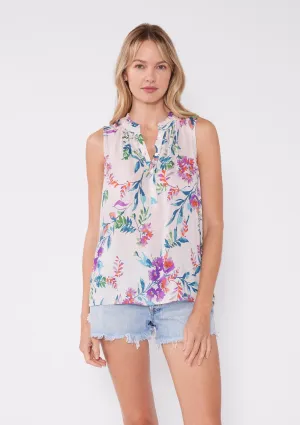 FLORAL RUFFLE NECK TANK