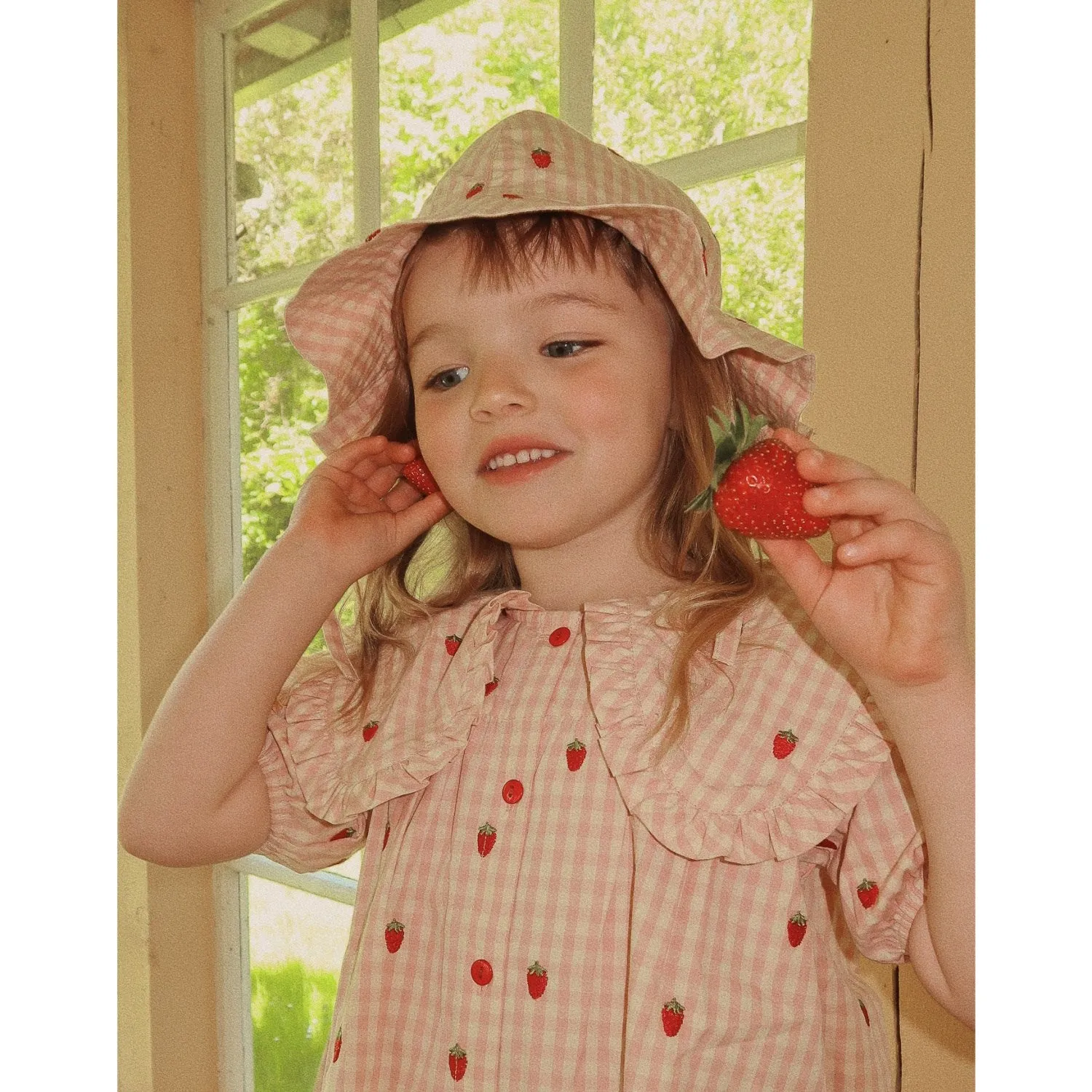 Flss Pink Berry Gingham Dolly Sunhat