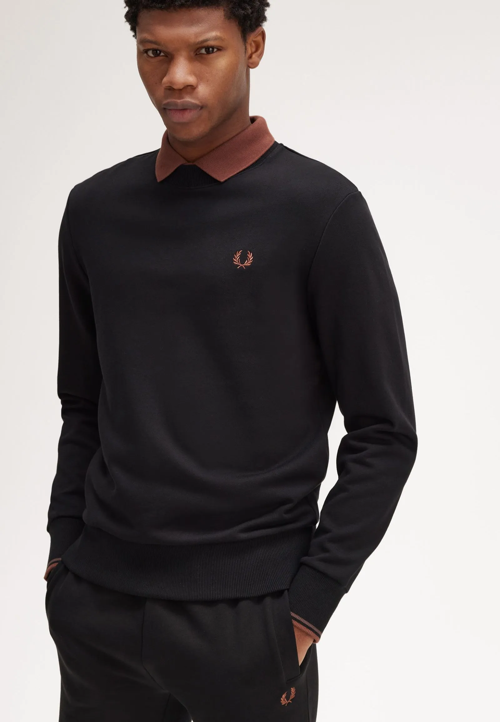 Fred Perry - Crew Neck Black/Whisky Brown - Sweater