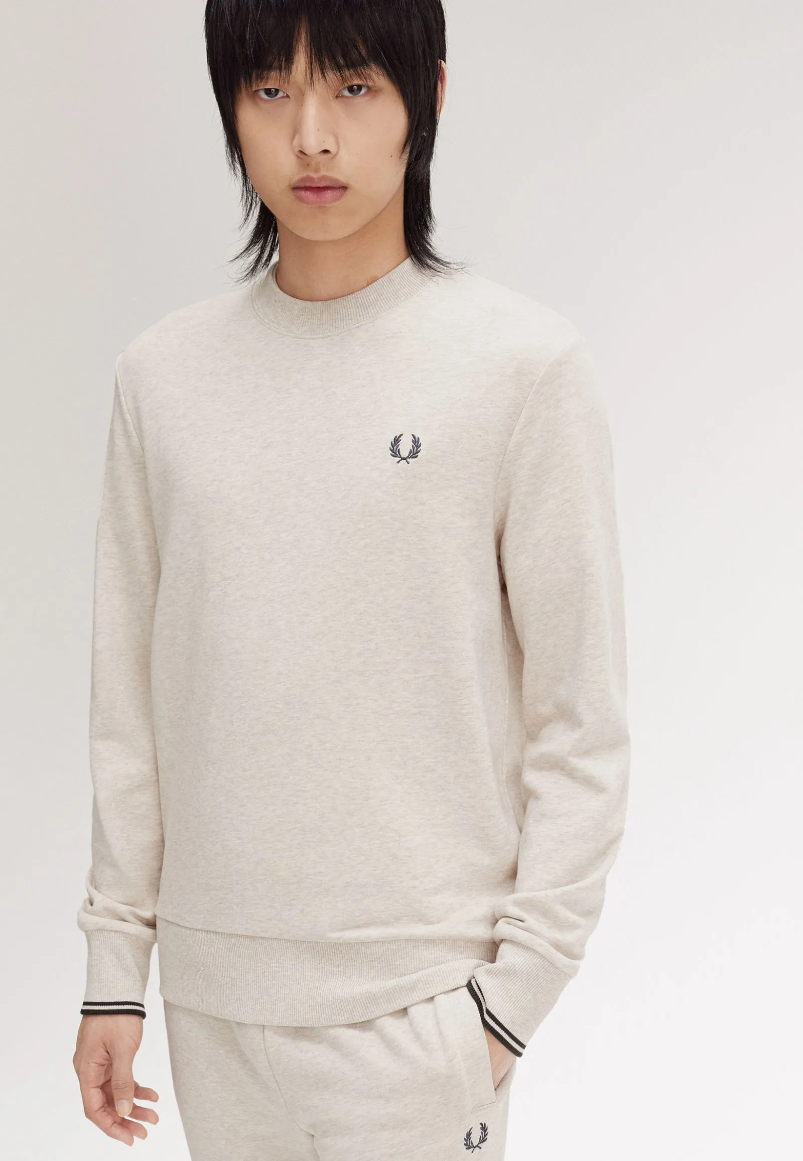 Fred Perry - Crew Neck Porridge Marl/Anchor Grey - Sweater