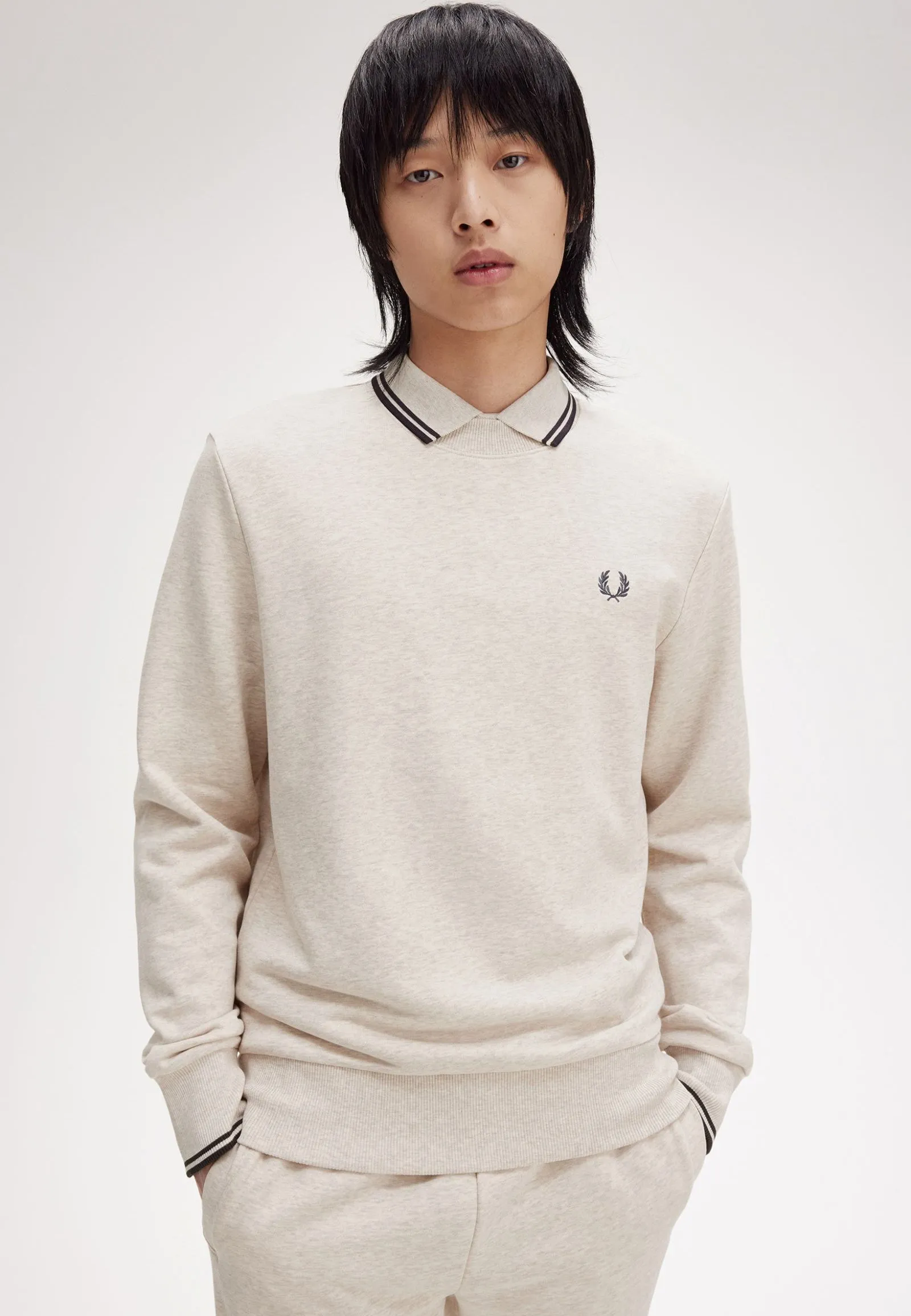 Fred Perry - Crew Neck Porridge Marl/Anchor Grey - Sweater