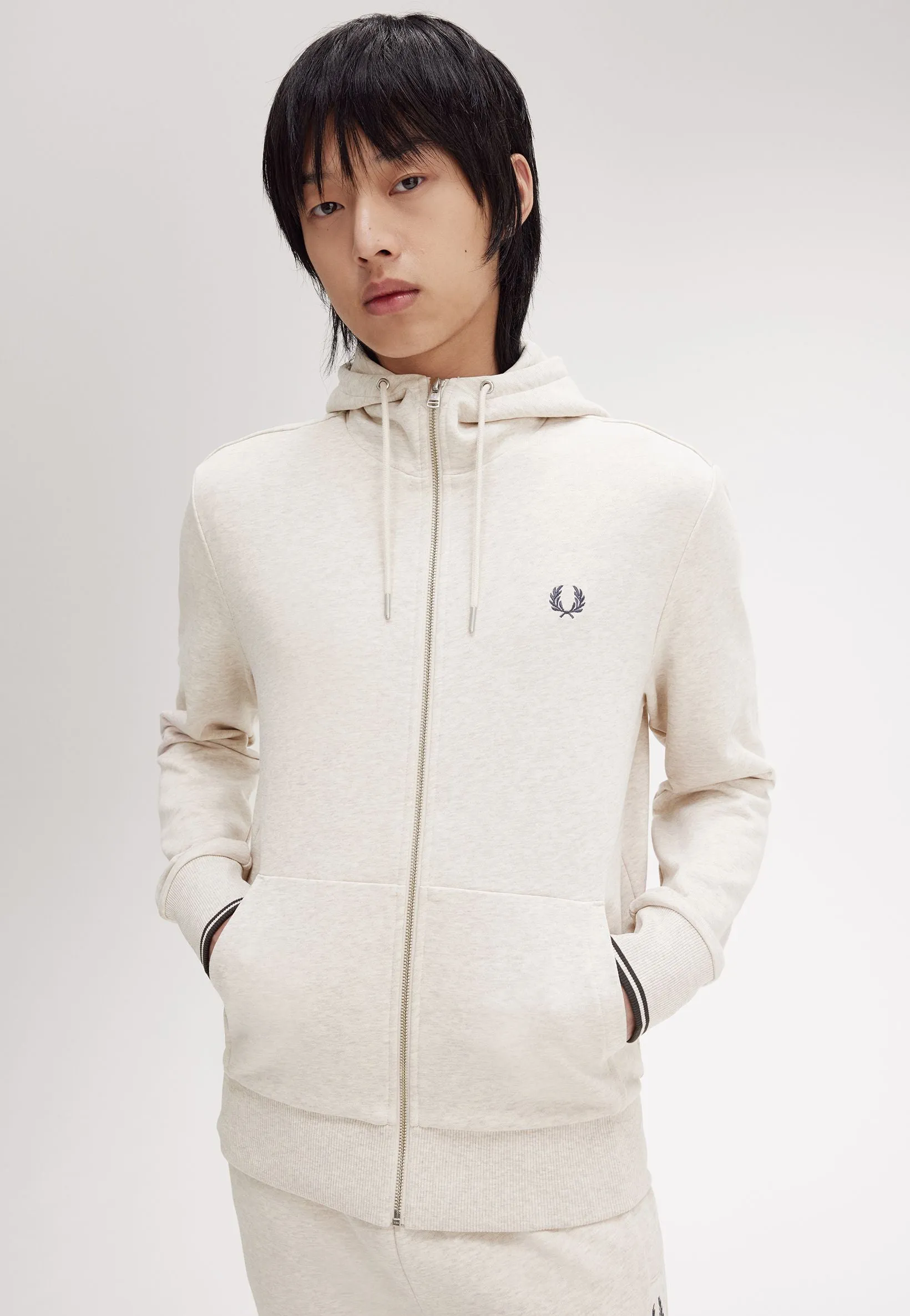 Fred Perry - Hooded Zip Through Porridge Marl/Anchor Grey - Zipper