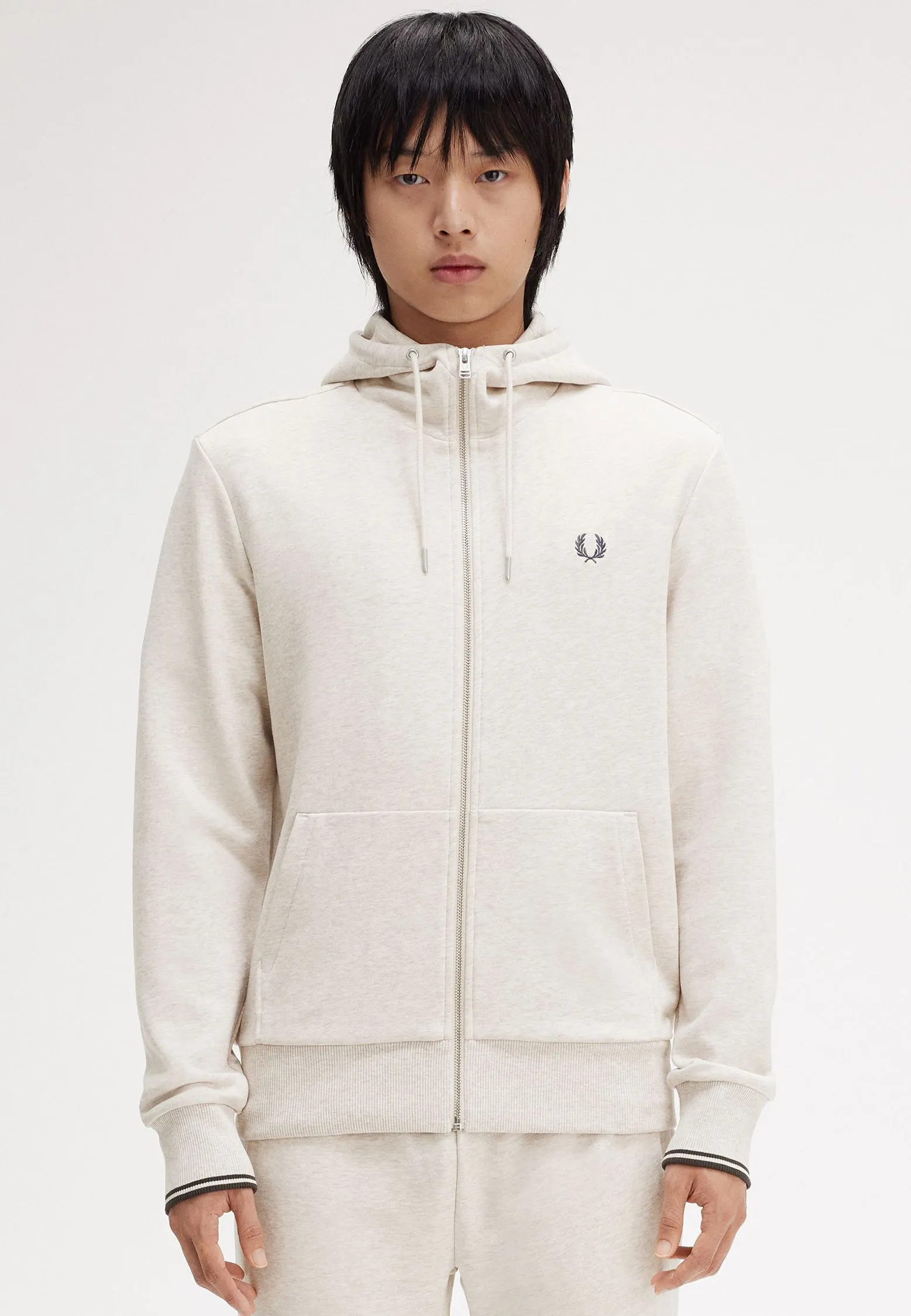 Fred Perry - Hooded Zip Through Porridge Marl/Anchor Grey - Zipper
