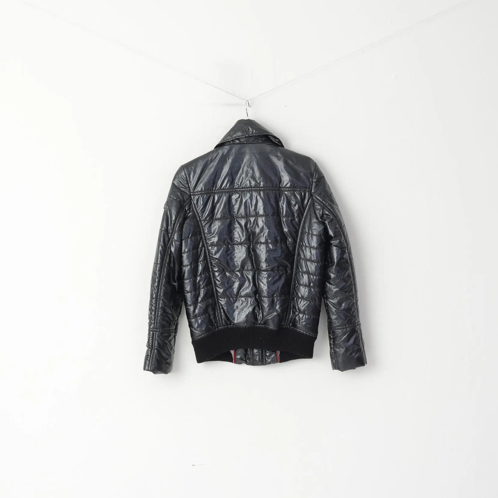FRIEDA & FREDDIES Women 36 S Jacket Black Quilted Shiny Nylon Zip Up Top