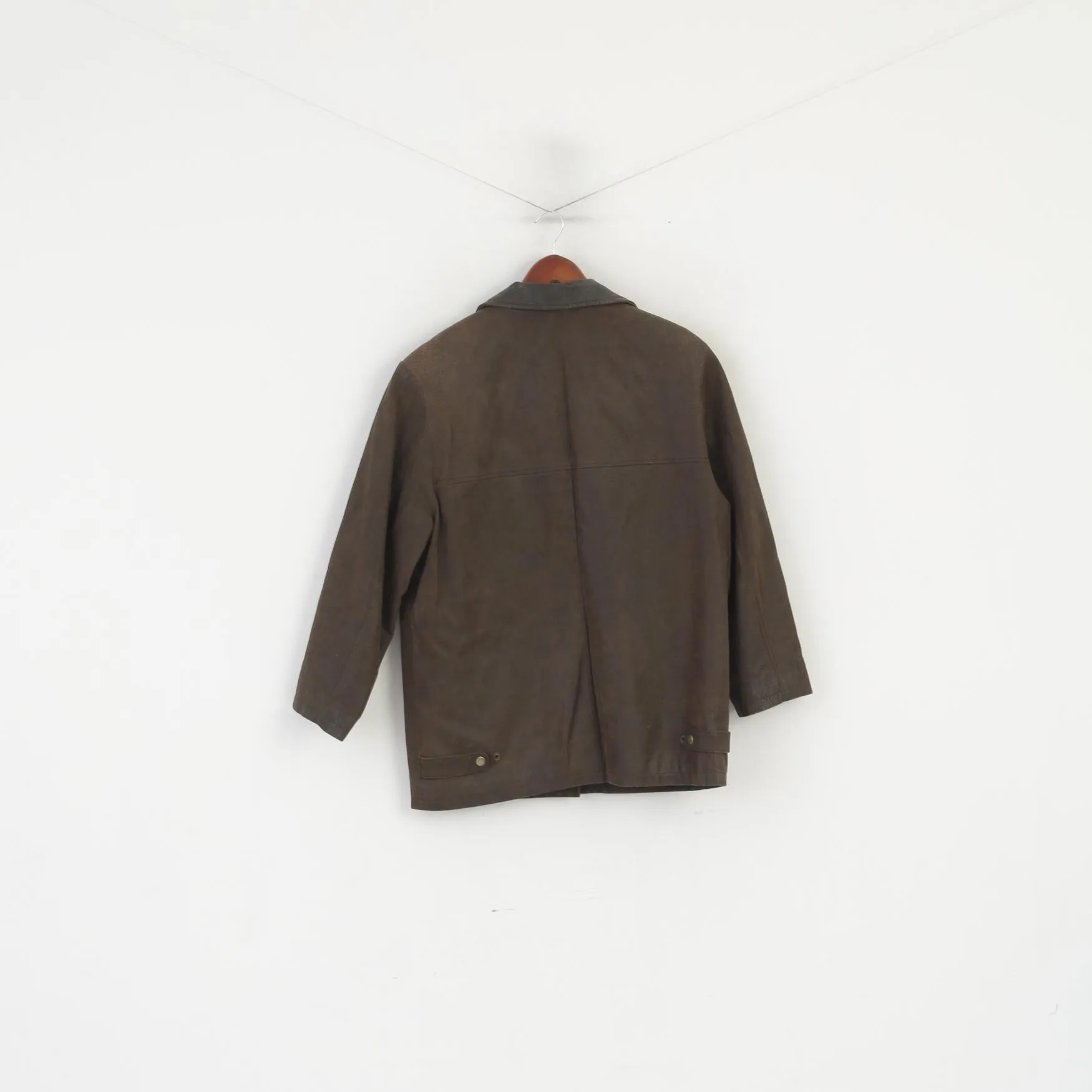 Front Line Women 38 12 M Leather Jacket Brown Vintage Shoulder Pads Retro Top
