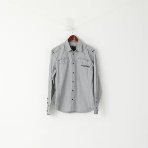 G-Star Raw Men L Casual Shirt Grey Striped Cotton Pocket Slim Fit Long Sleeve Top