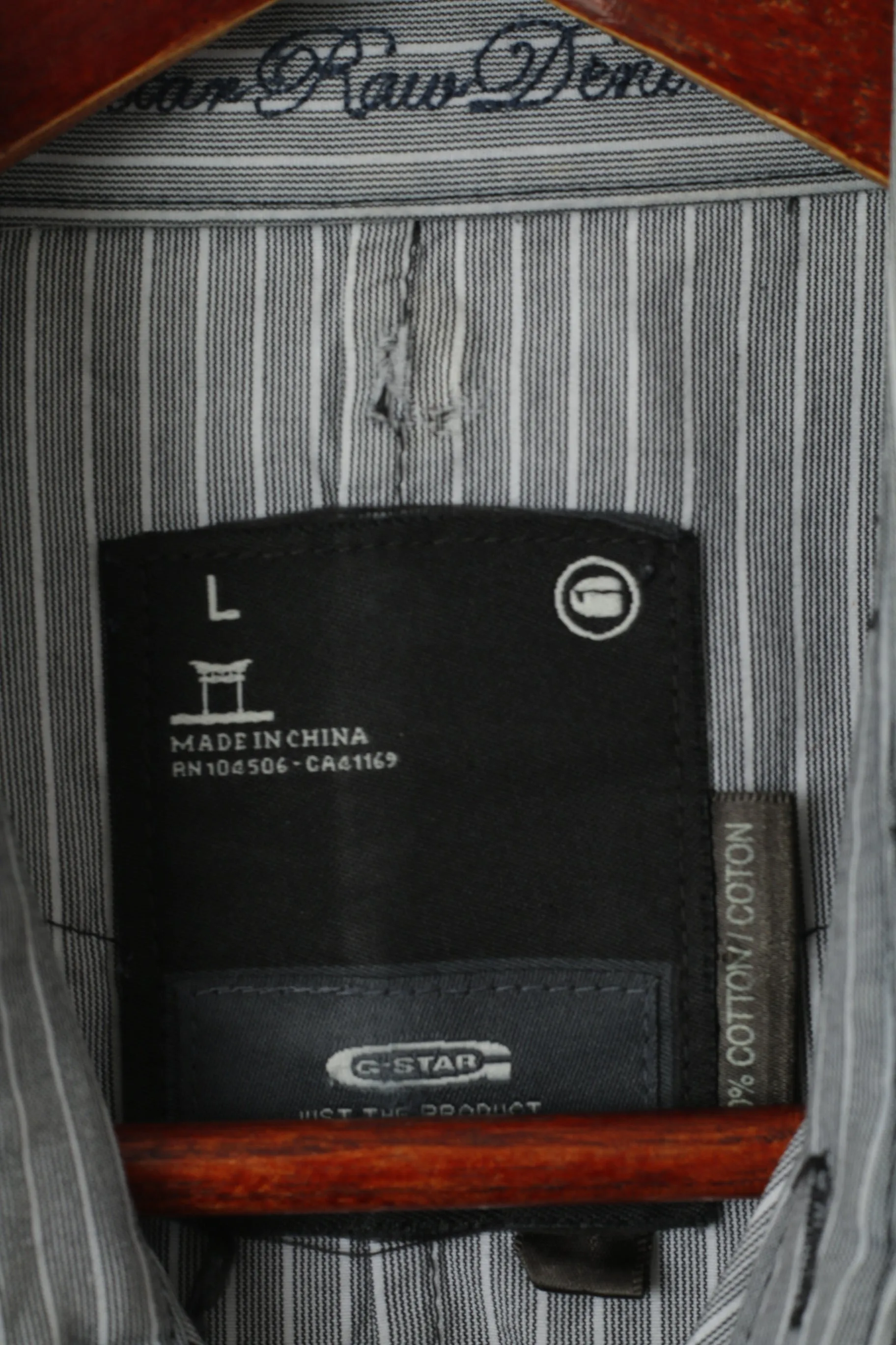 G-Star Raw Men L Casual Shirt Grey Striped Cotton Pocket Slim Fit Long Sleeve Top