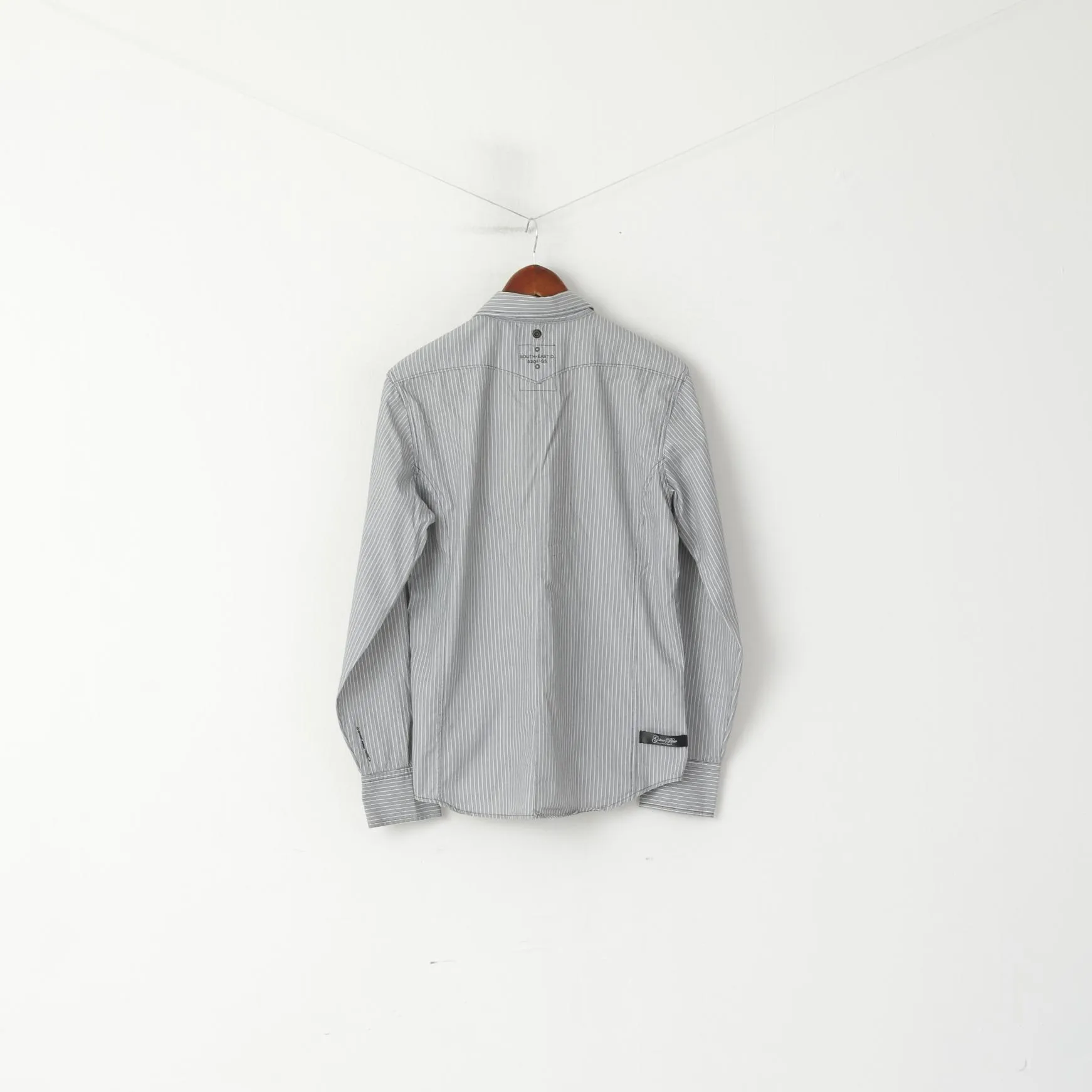 G-Star Raw Men L Casual Shirt Grey Striped Cotton Pocket Slim Fit Long Sleeve Top