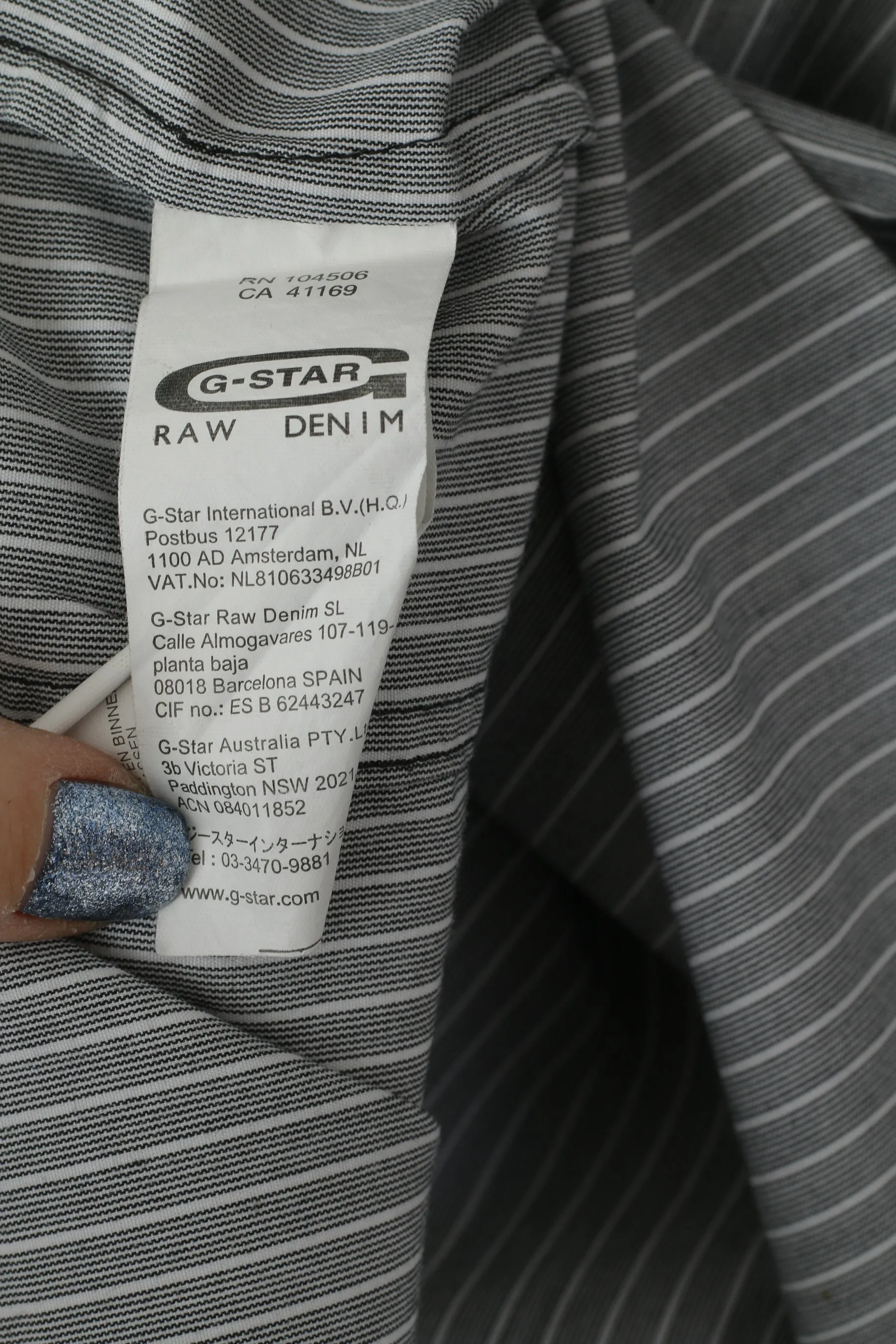 G-Star Raw Men L Casual Shirt Grey Striped Cotton Pocket Slim Fit Long Sleeve Top