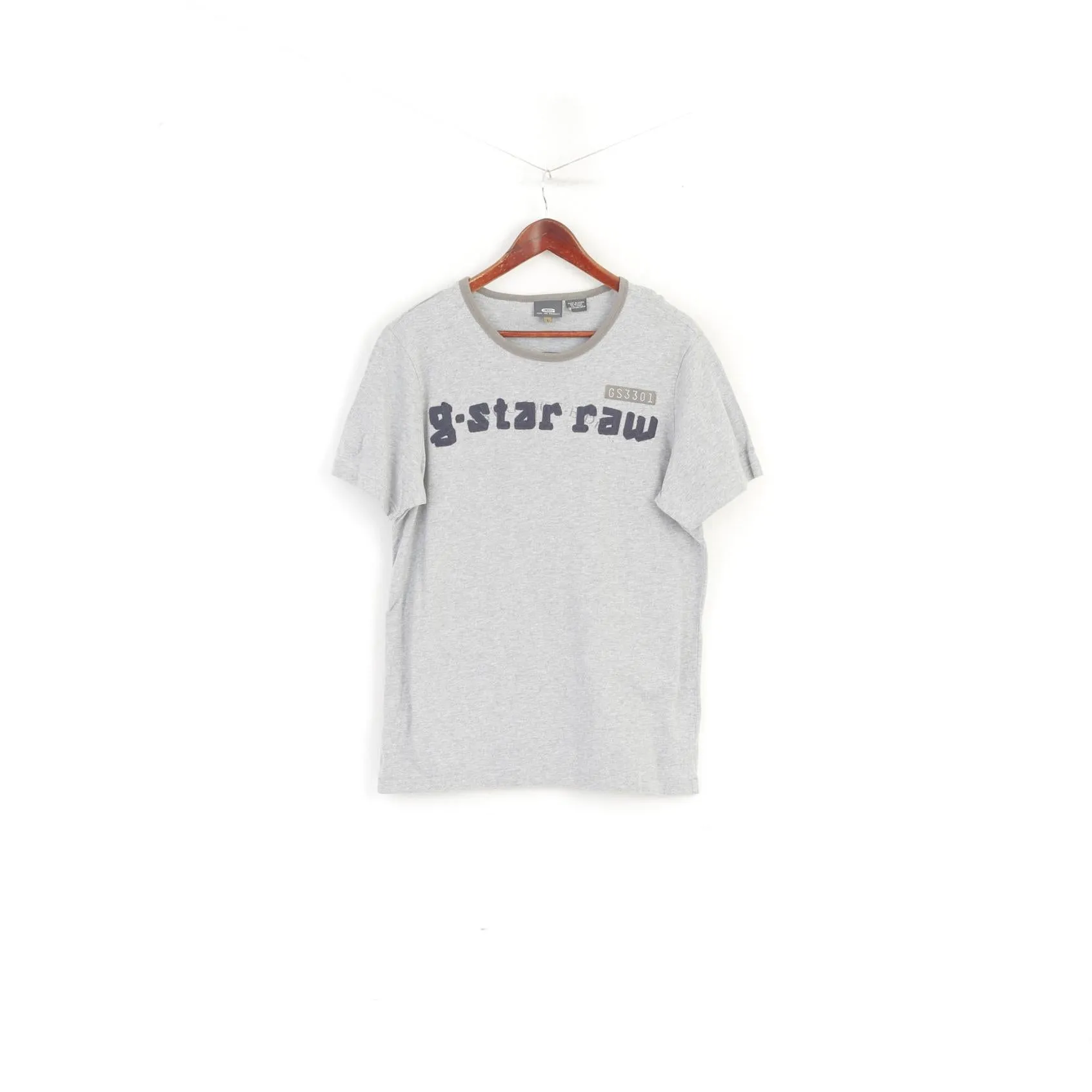 G-Star Raw Men L Shirt Grey Cotton Graphic Emroidered Crew Neck Classic Top