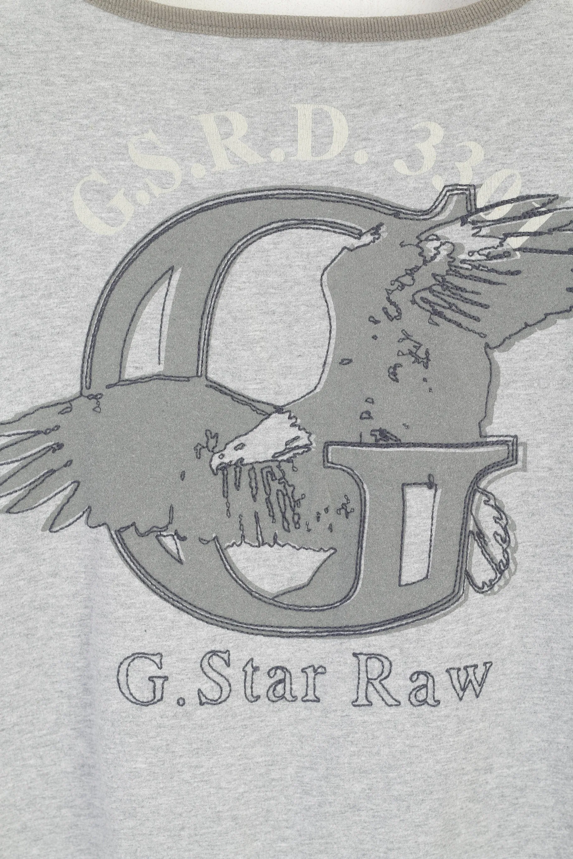 G-Star Raw Men L Shirt Grey Cotton Graphic Emroidered Crew Neck Classic Top