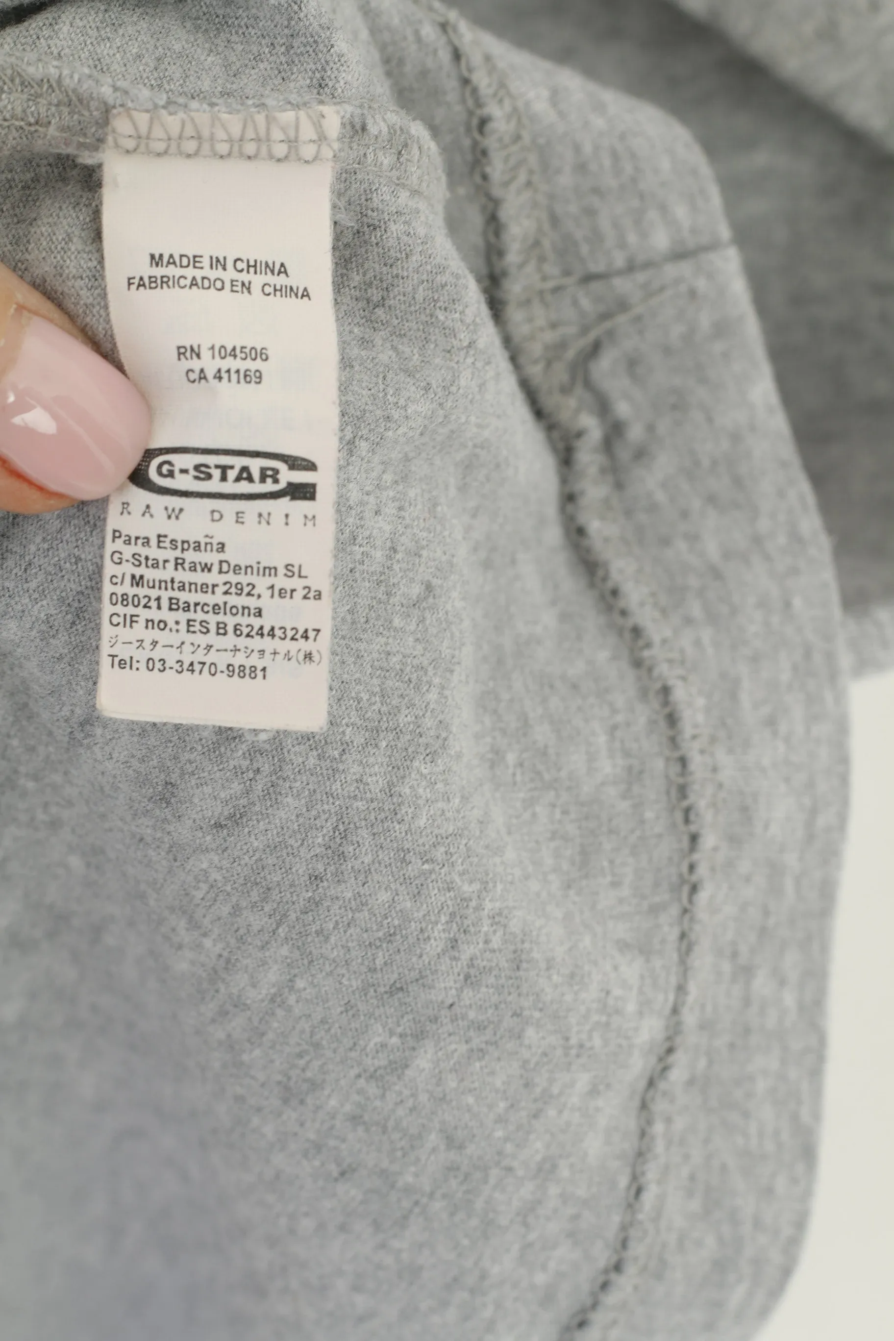 G-Star Raw Men L Shirt Grey Cotton Graphic Emroidered Crew Neck Classic Top