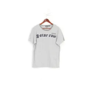 G-Star Raw Men L Shirt Grey Cotton Graphic Emroidered Crew Neck Classic Top