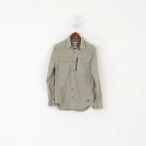 G-Star Raw Men M Casual Shirt Khaki Cotton Military Snap Pockets Cargo Line Top