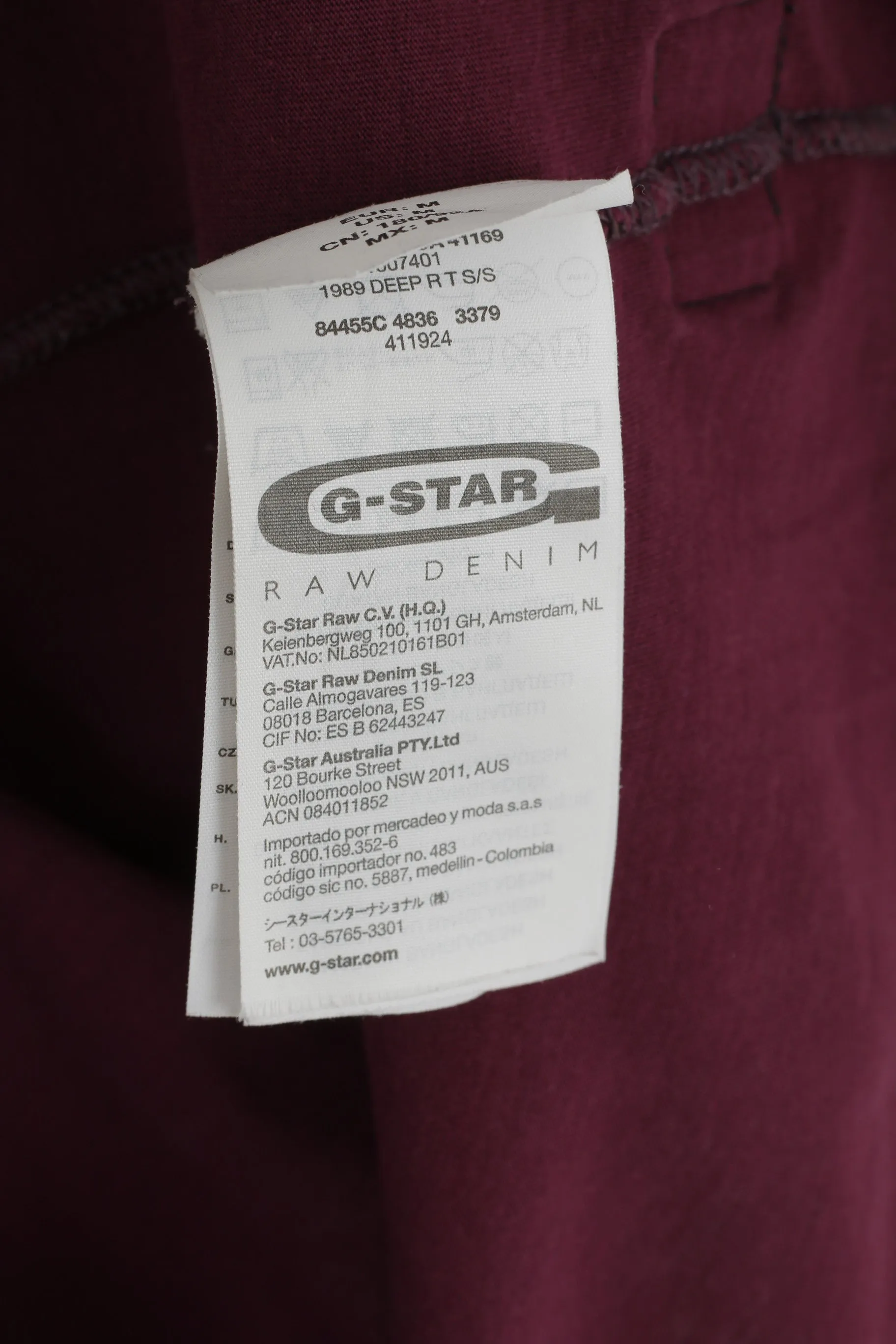 G-STAR RAW Men M (S) Shirt Plum Cotton Graphic 1989 Retrospective Range Top