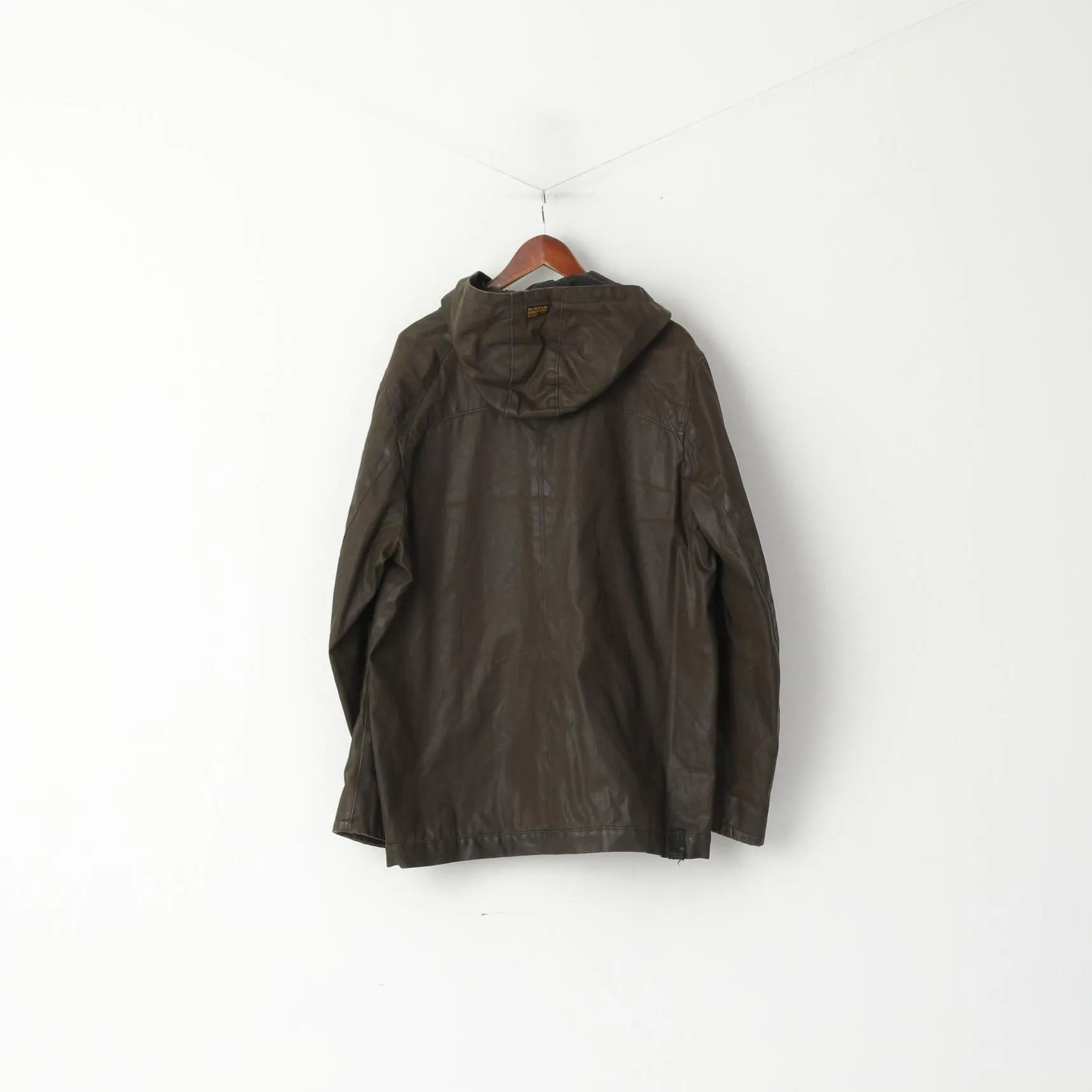 G-STAR RAW Men XXL (XL) Jacket Brown Wax Cotton Hooded Zip Up Astron Parka Top