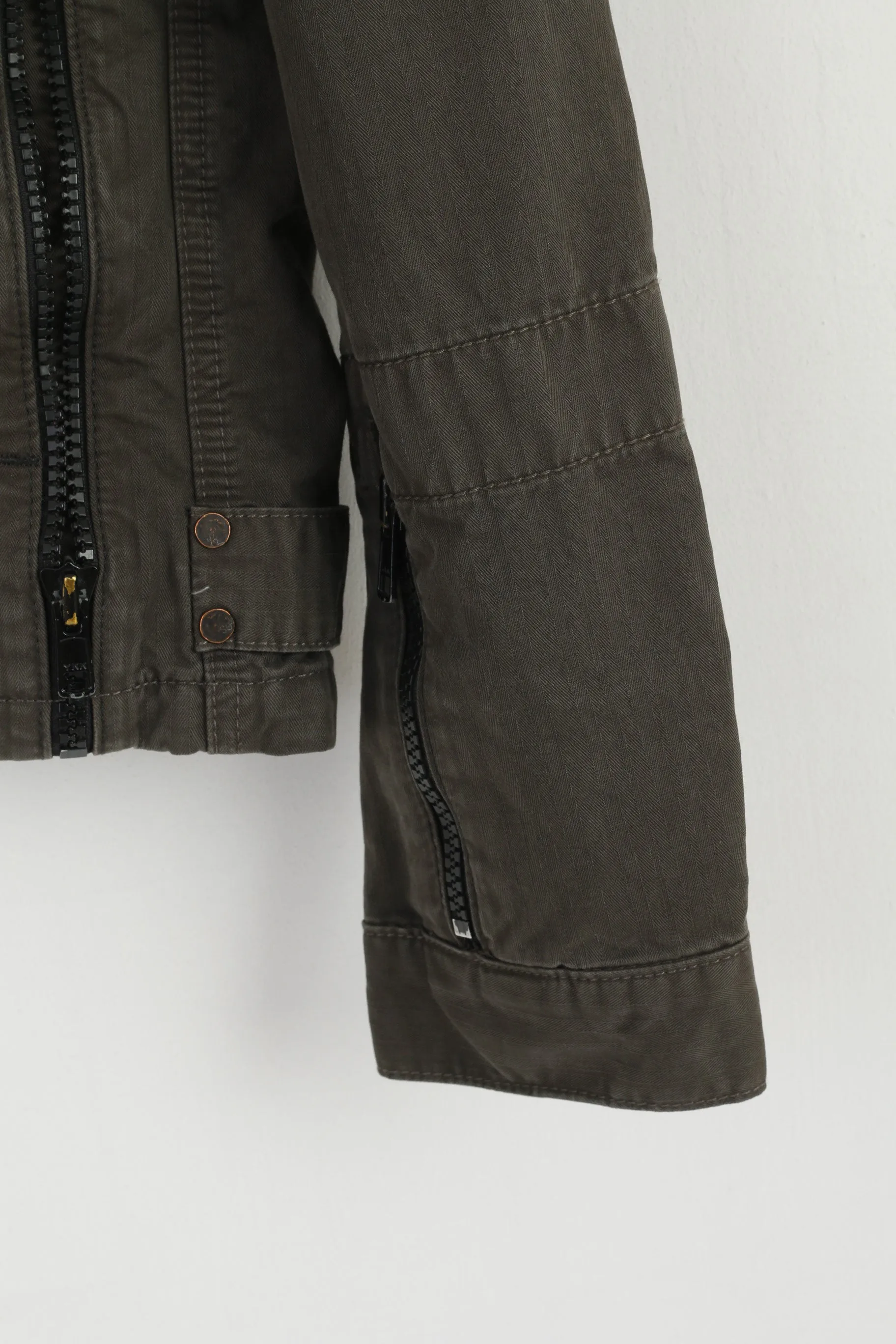 G-Star Raw Women XL Jacket Green Cotton Studs Jkt Military Zip Up Multi Pockets Top
