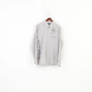Gaastra Men L Casual Shirt Long Sleeve Striped Buttons Collar Cotton White Classic Top