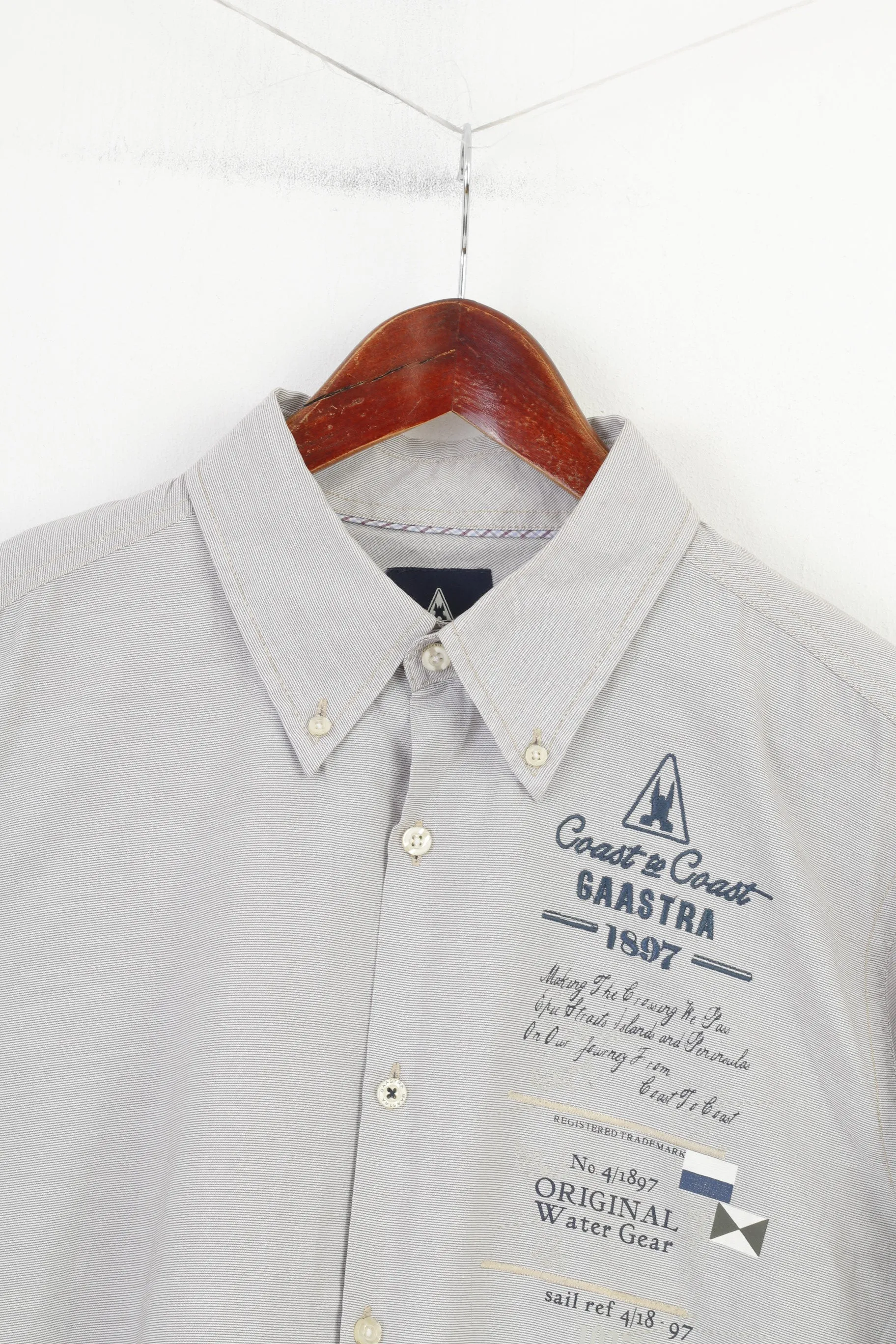 Gaastra Men L Casual Shirt Long Sleeve Striped Buttons Collar Cotton White Classic Top