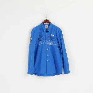 Gaastra Men XL Casual Shirt Blue Cotton Emroidered Port Noir Yachtclub Geneve Top