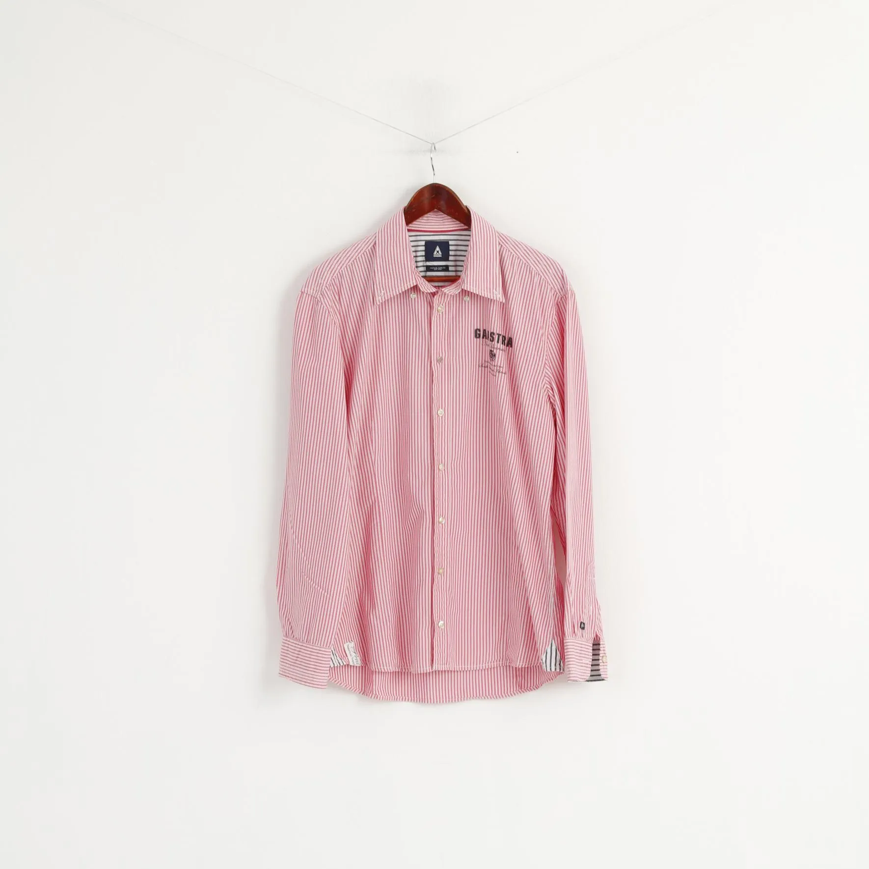 Gaastra Men XL Casual Shirt Pink Striped Cotton North Peninsula Island Long Sleeve Top