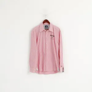 Gaastra Men XL Casual Shirt Pink Striped Cotton North Peninsula Island Long Sleeve Top