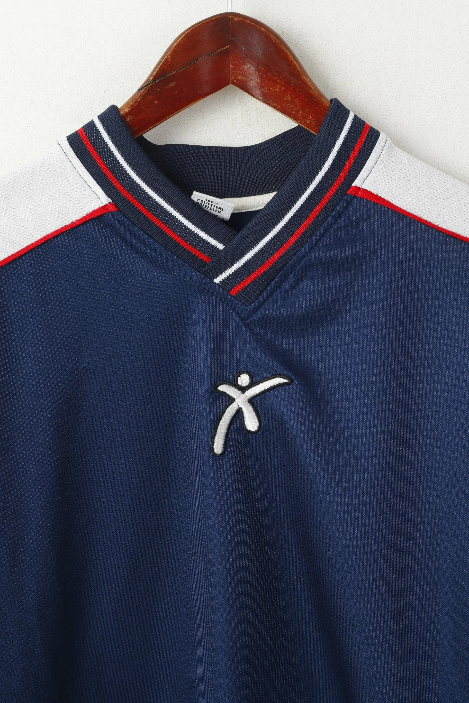 Galex Italian Style Men L Shirt Navy Vintage Sportswear Long Sleeve Jersey V Neck Top