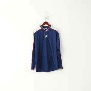 Galex Italian Style Men L Shirt Navy Vintage Sportswear Long Sleeve Jersey V Neck Top
