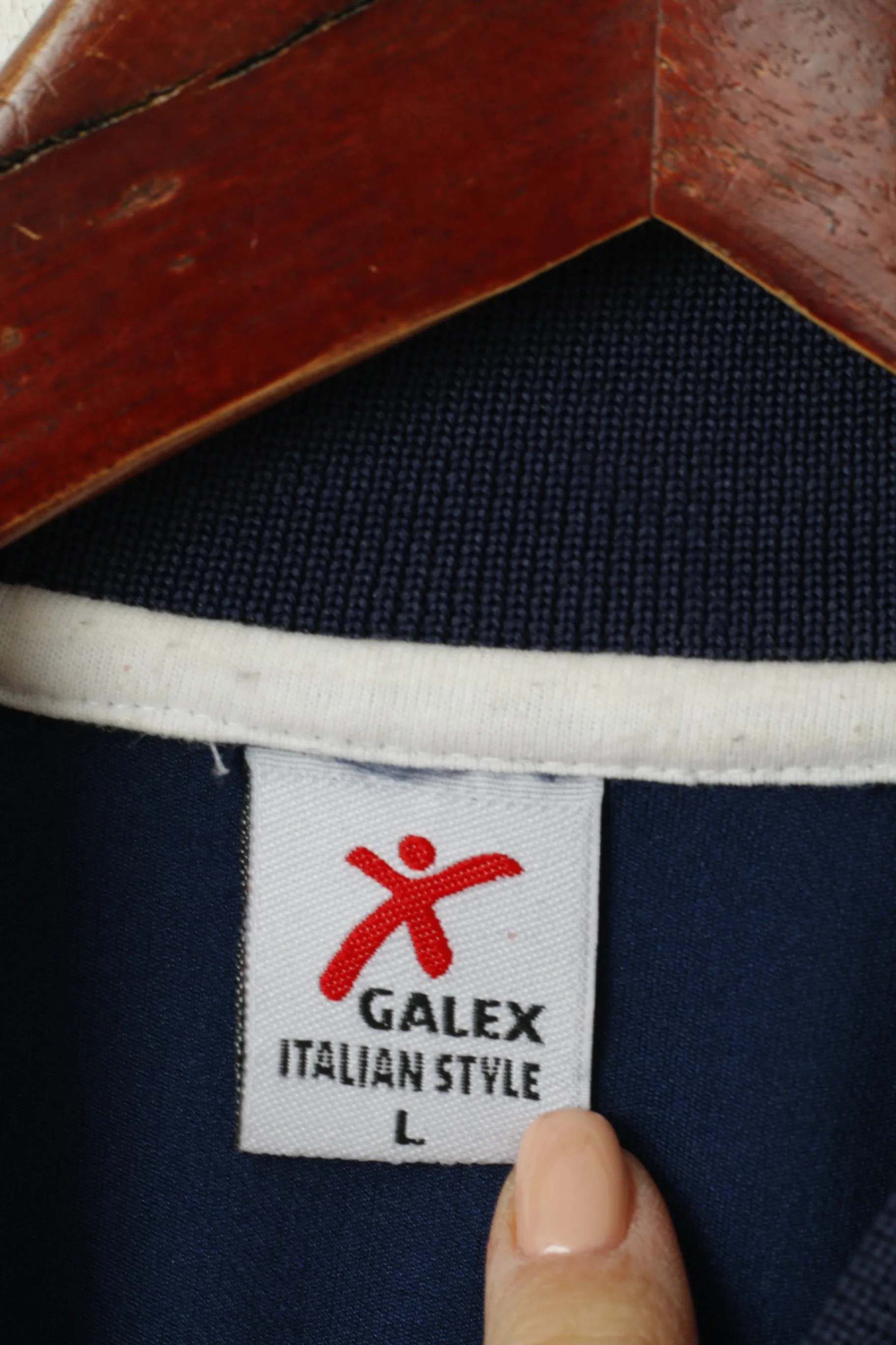 Galex Italian Style Men L Shirt Navy Vintage Sportswear Long Sleeve Jersey V Neck Top