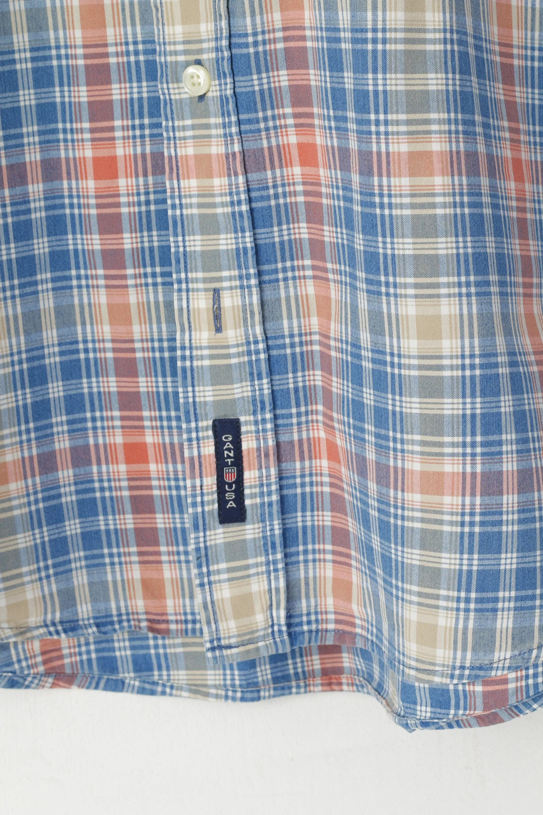 Gant Men L Casual Shirt Blue Check Key West Indigo Sport Fit Short Sleeve Top