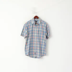 Gant Men L Casual Shirt Blue Check Key West Indigo Sport Fit Short Sleeve Top