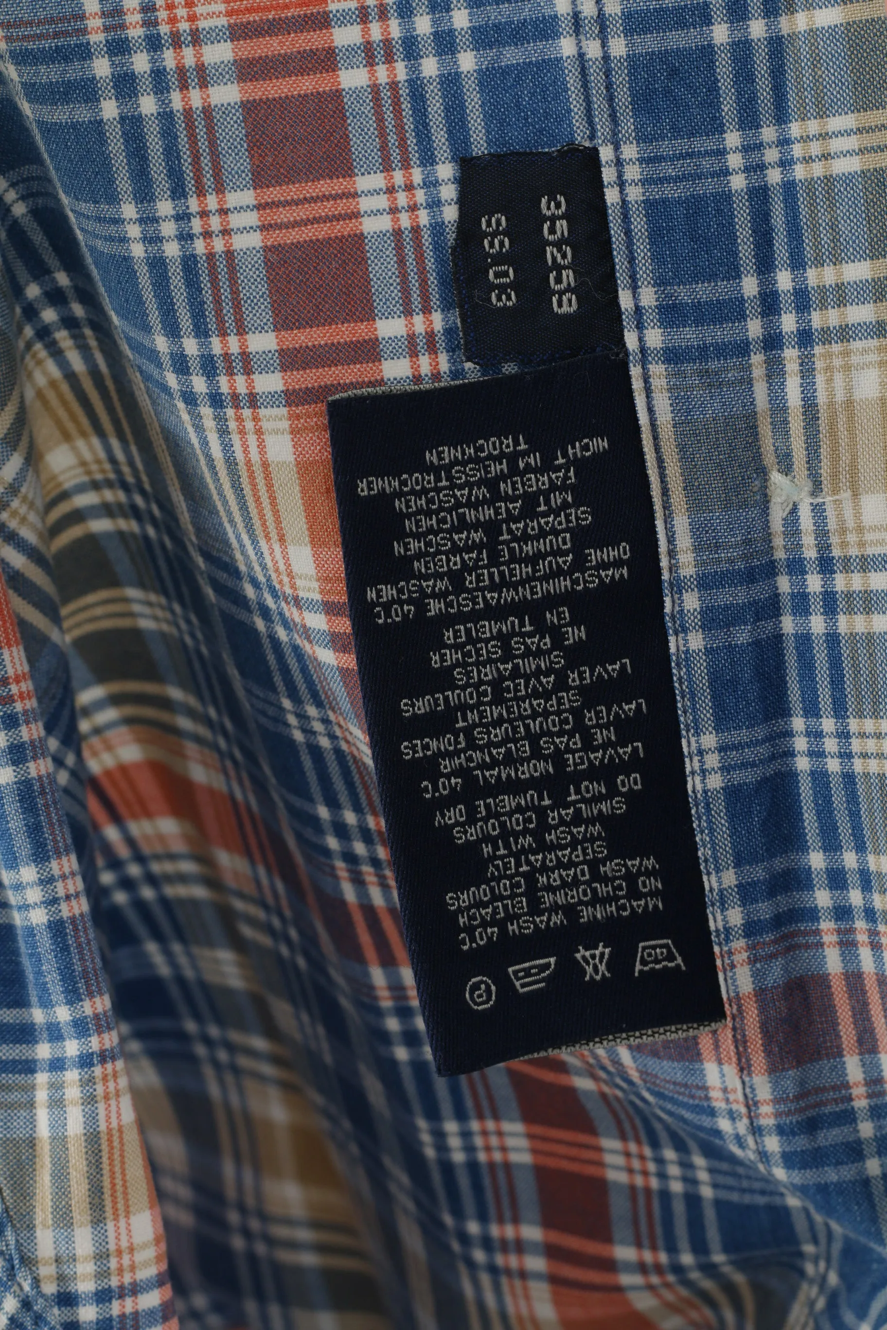 Gant Men L Casual Shirt Blue Check Key West Indigo Sport Fit Short Sleeve Top