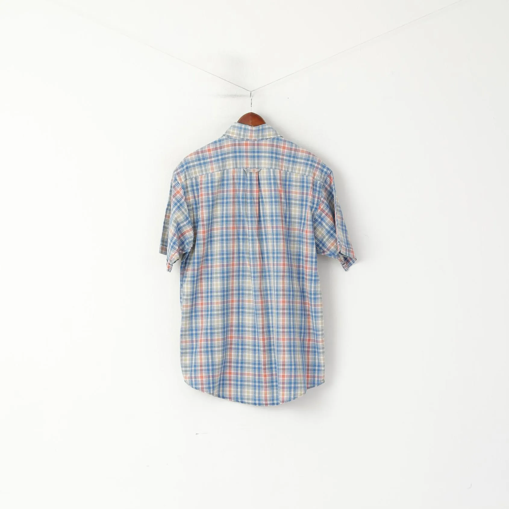 Gant Men L Casual Shirt Blue Check Key West Indigo Sport Fit Short Sleeve Top