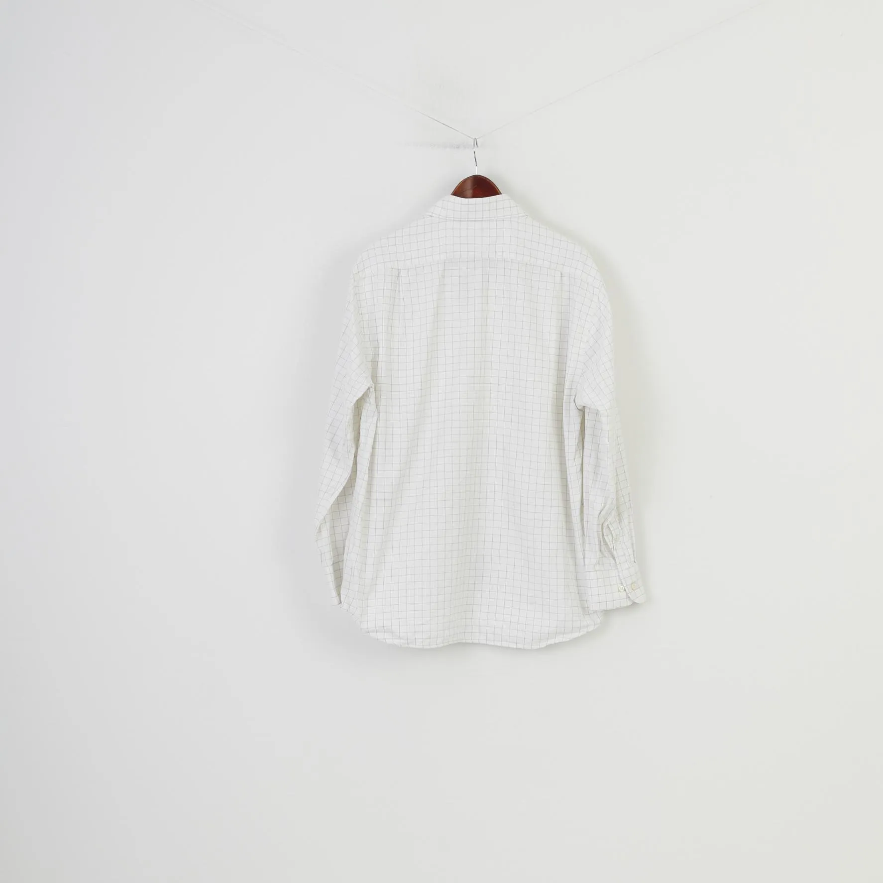 Gant Men L Casual Shirt Checkered Cream Fit Cotton Collar Long Sleeve Luxury Oxford Top