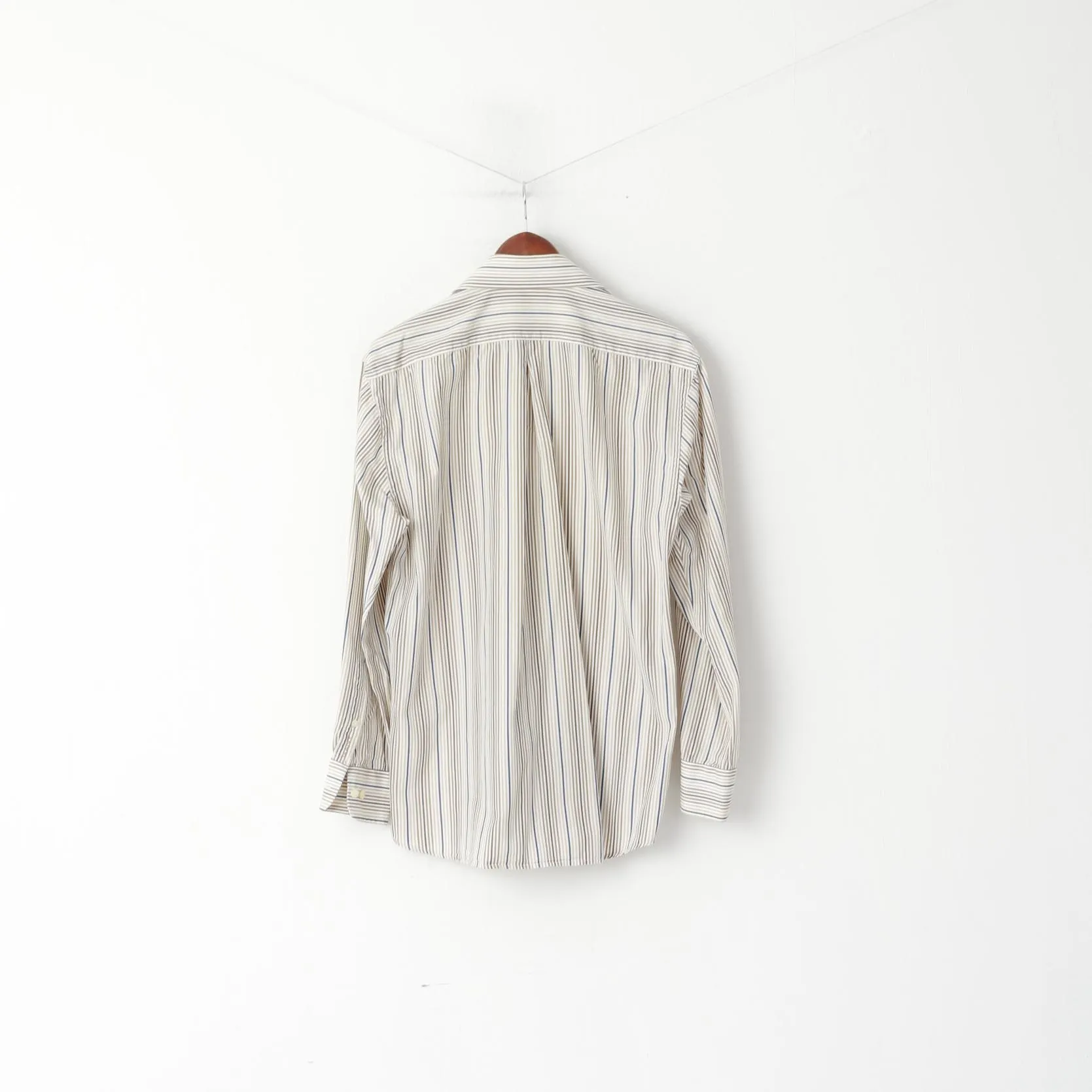 GANT Men M Casual Shirt Beige Striped 80's Two Ply Poplin Dress Fit Long Sleeve Top