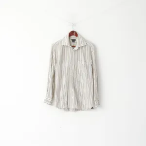 GANT Men M Casual Shirt Beige Striped 80's Two Ply Poplin Dress Fit Long Sleeve Top