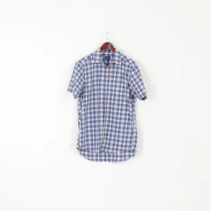 GANT Men M Casual Shirt Blue Check Cotton Short Sleeve Tech Prep Regular Top