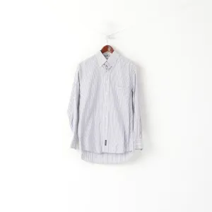 Gant Men M Casual Shirt White Blue Striped Cotton Key West Poplin Long Sleeve Top