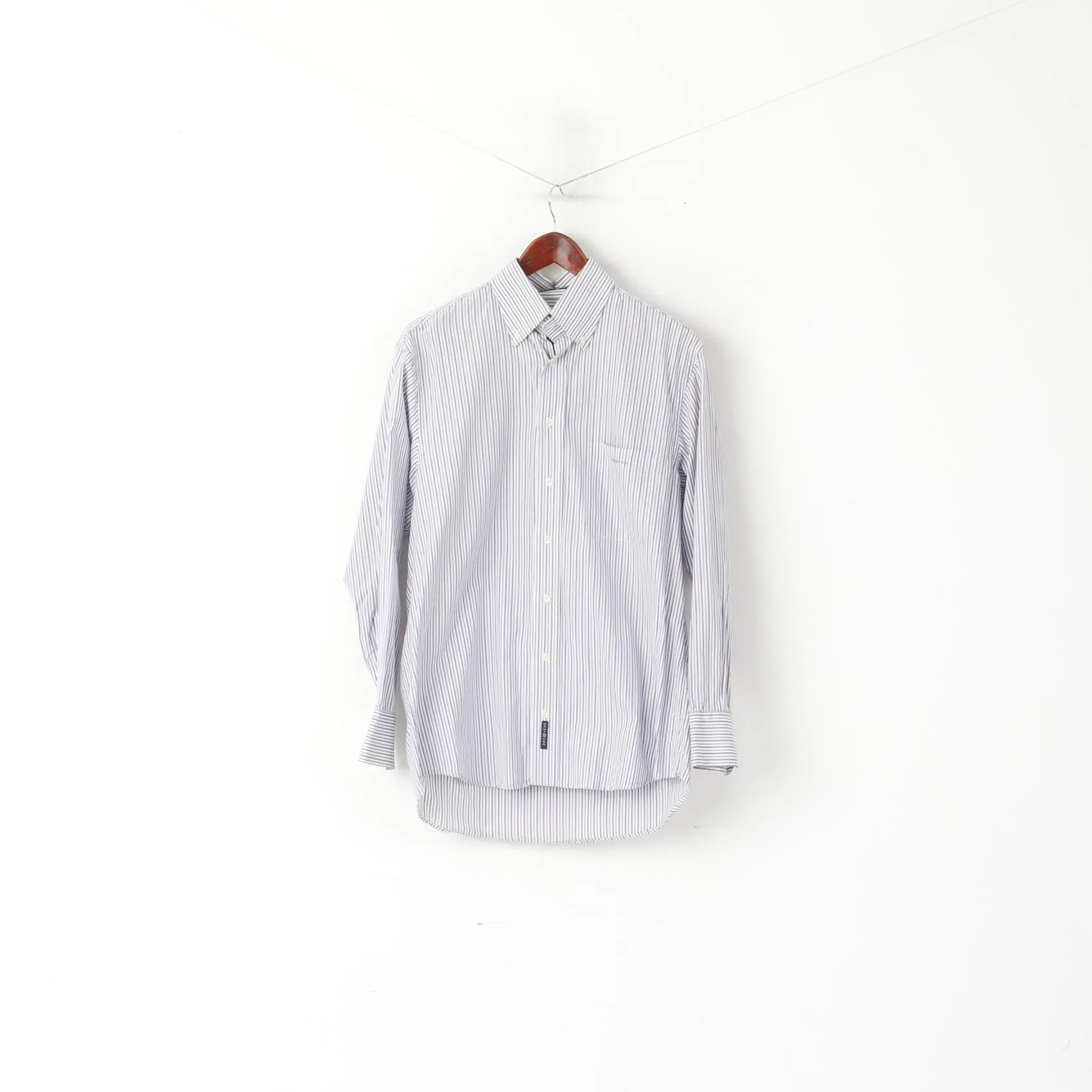 Gant Men M Casual Shirt White Blue Striped Cotton Key West Poplin Long Sleeve Top