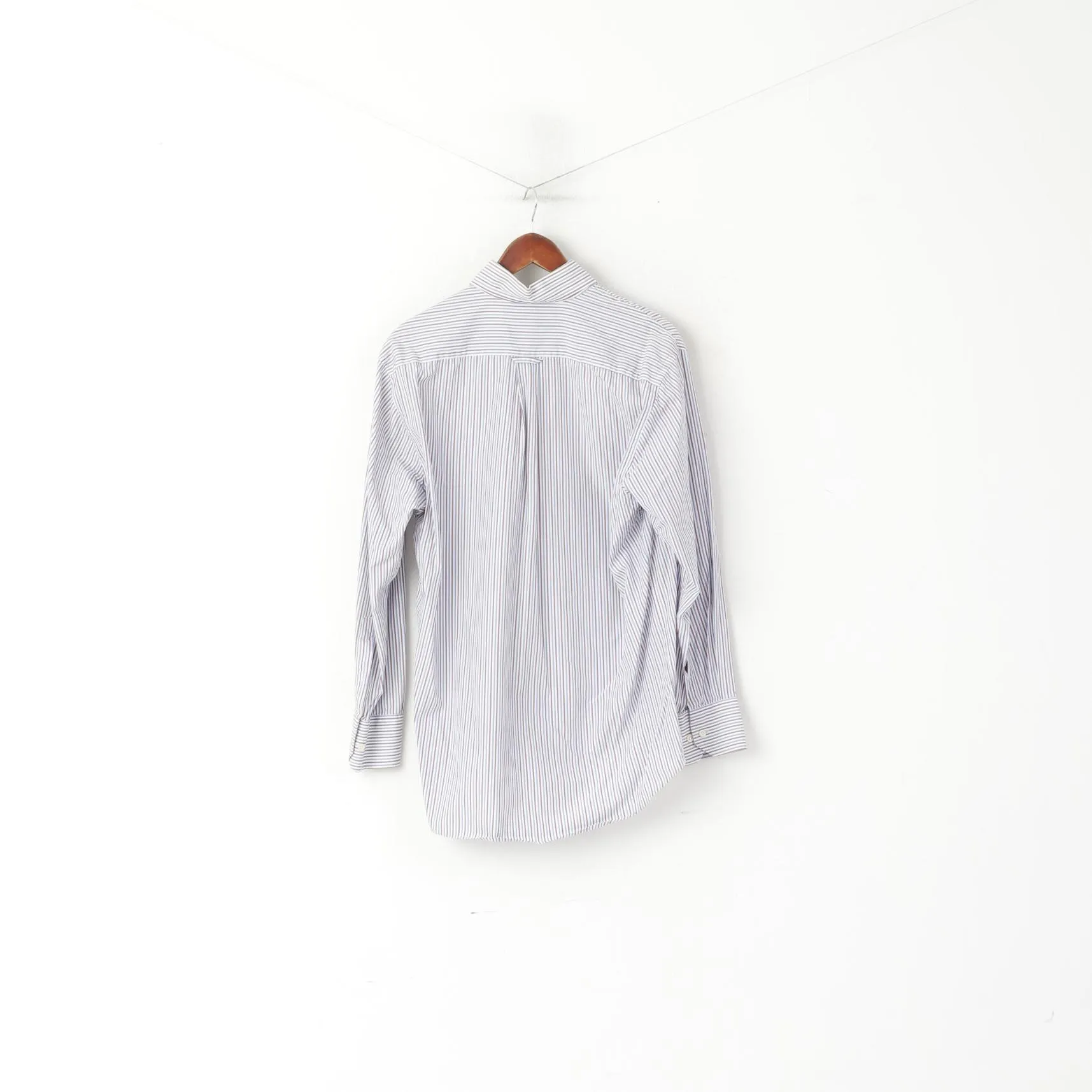 Gant Men M Casual Shirt White Blue Striped Cotton Key West Poplin Long Sleeve Top