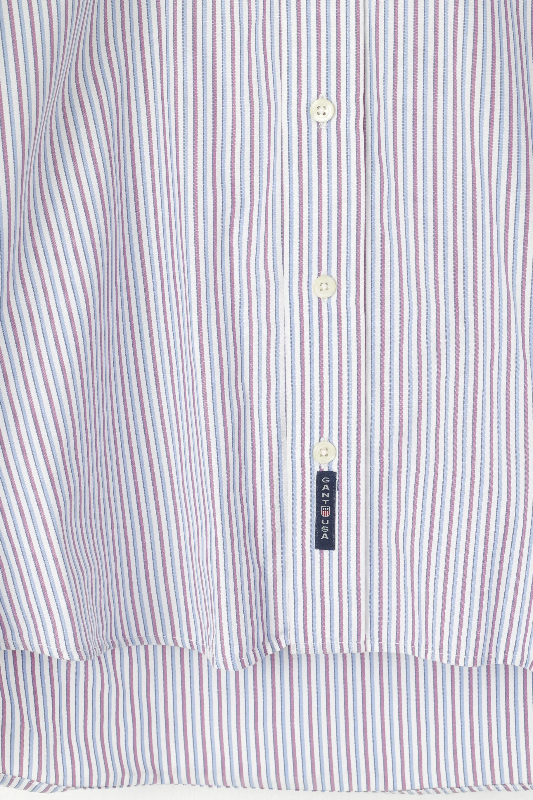 Gant Men M Casual Shirt White Blue Striped Cotton Key West Poplin Long Sleeve Top