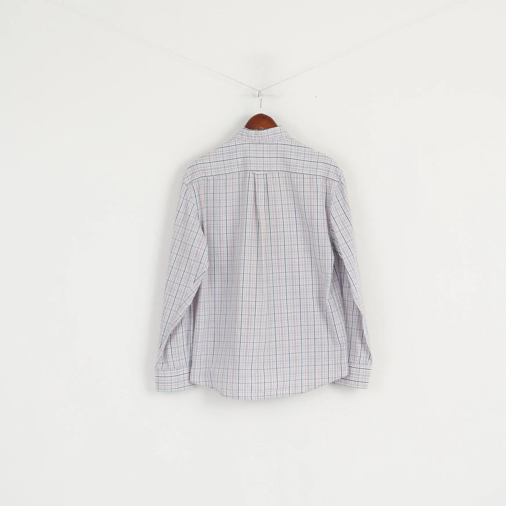 Gant Men M Casual Shirt White Check Newport Poplin Regular Fit Cotton Long Sleeve Top